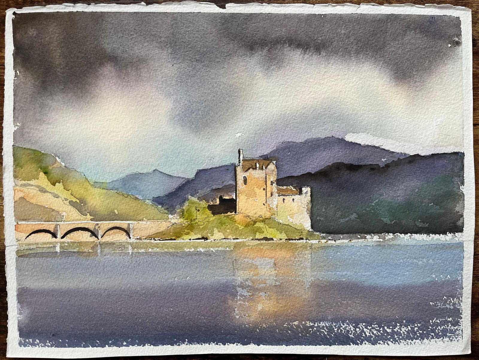 Anthony Avery British Original Watercolor Eilean Donan Castle Scotland Loch Scene Dramatic Sky photo furniture