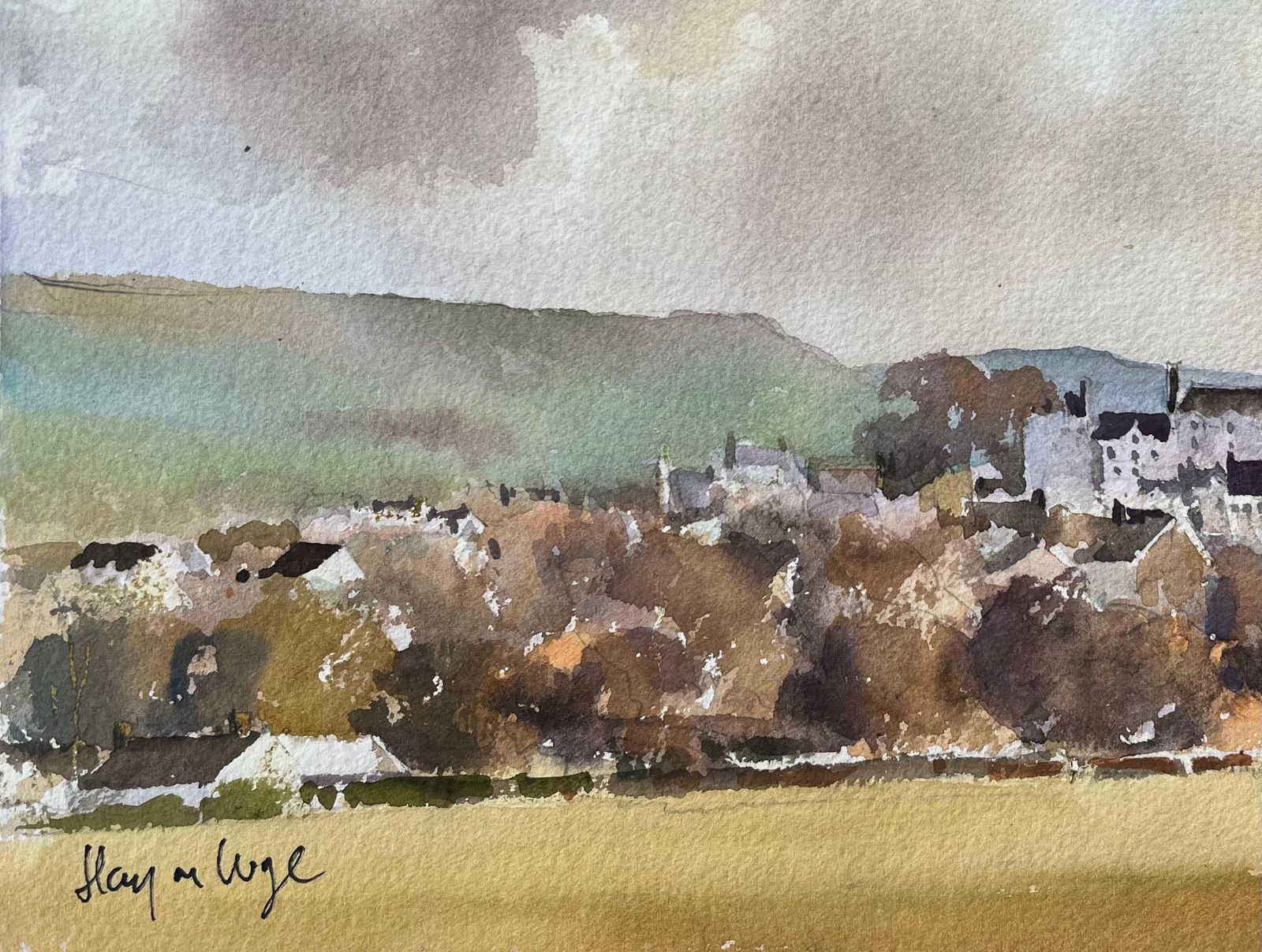 Anthony Avery British Impressionist Watercolor Of Landscape Of Hay On Wye photo Art