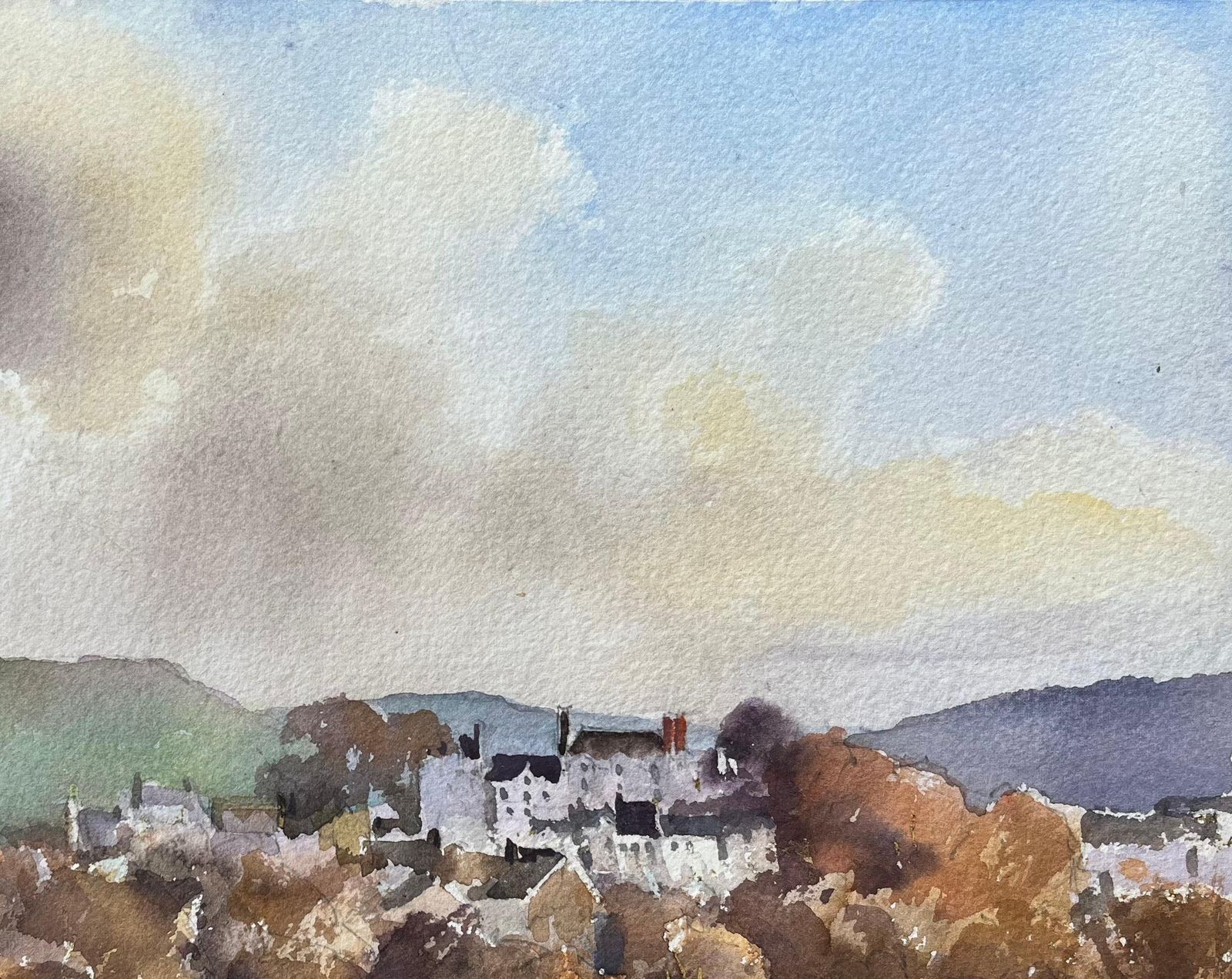 Anthony Avery British Impressionist Watercolor Of Landscape Of Hay On Wye photo 405.0