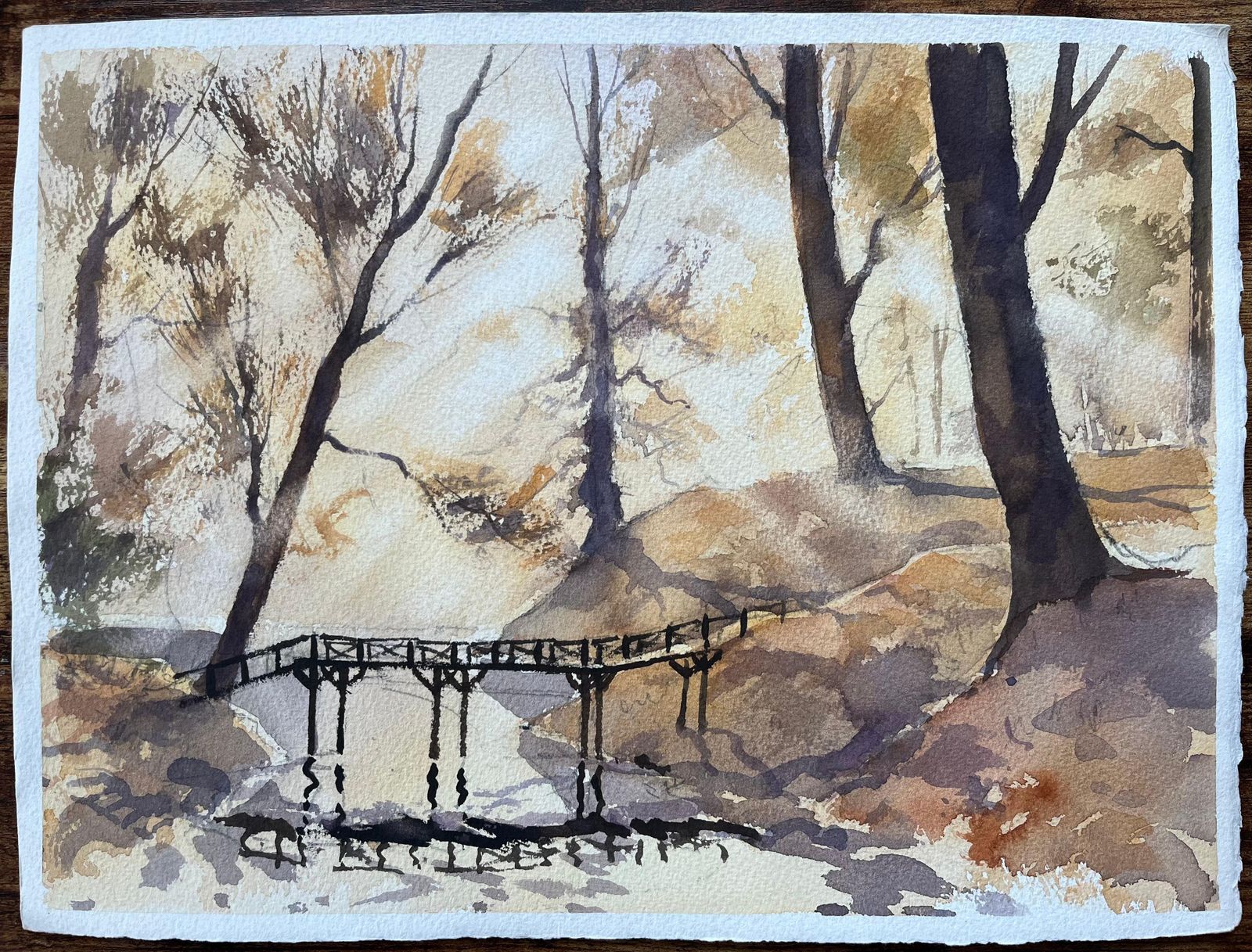 Anthony Avery British Original Watercolor Of A Woodland Scene With Footbridge photo furniture