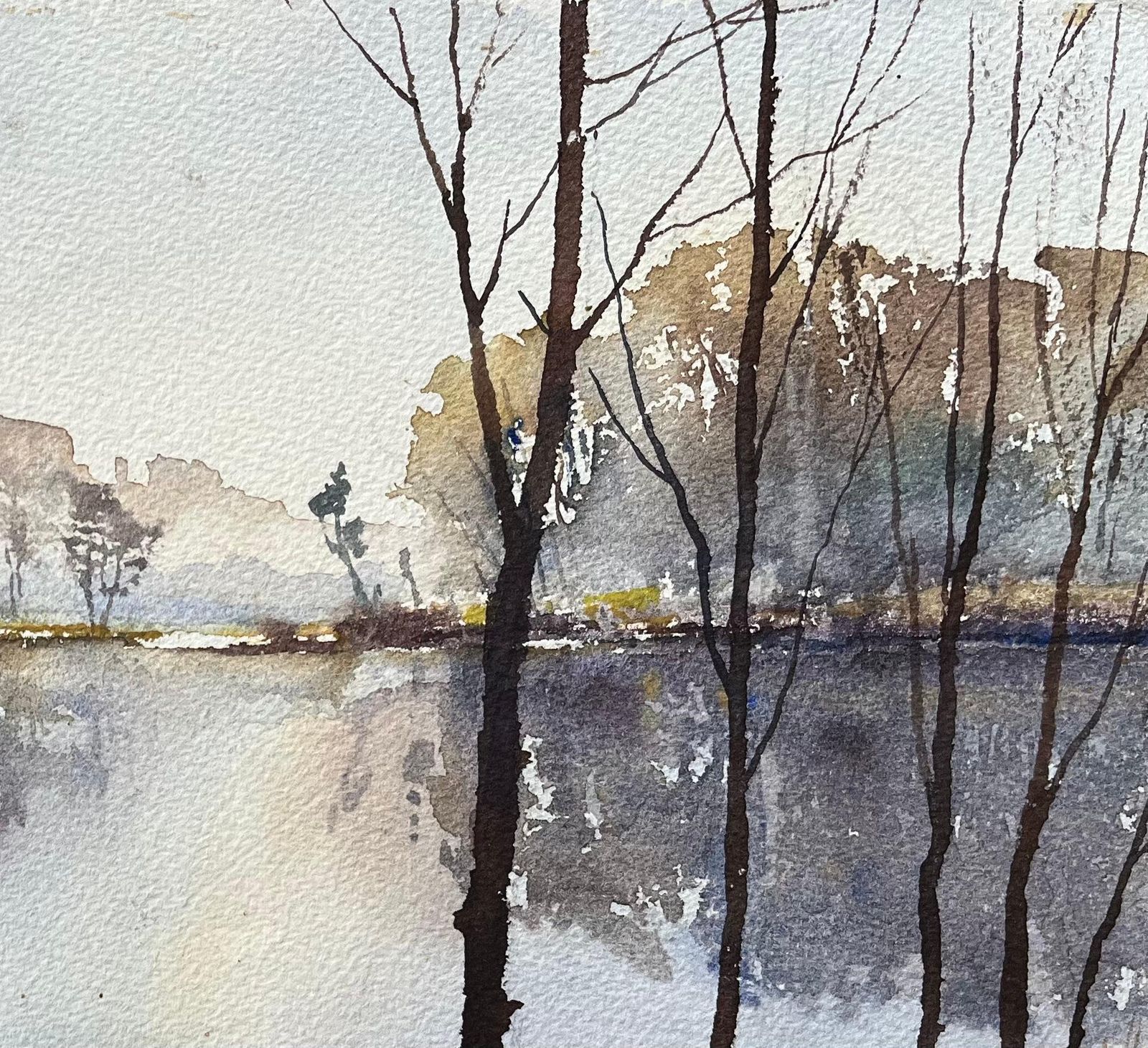 Anthony Avery British Original Watercolor Of A Serene Lake Landscape In Early Morning Light 1998 photo Art