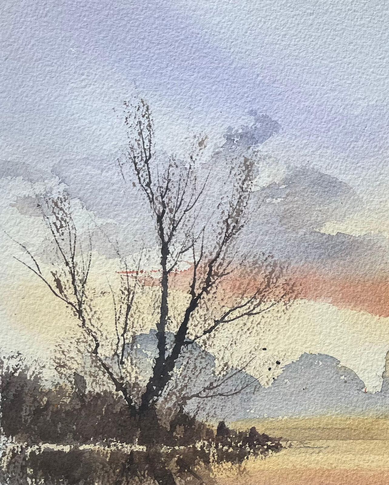 Anthony Avery British Impressionist Watercolor Of A Sunset Reflection On A Calm River photo vinterior