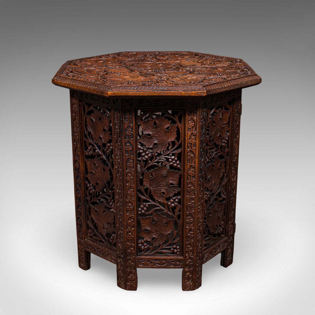 Antique Campaign Tea Table, Anglo Indian, Carved, Lamp, Side, Victorian, C.1900 photo for sale