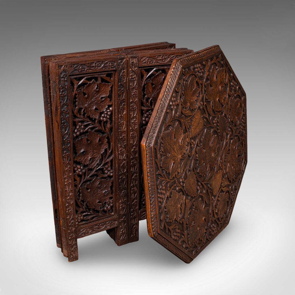 photo for sale Antique Campaign Tea Table, Anglo Indian, Carved, Lamp, Side, Victorian, C.1900