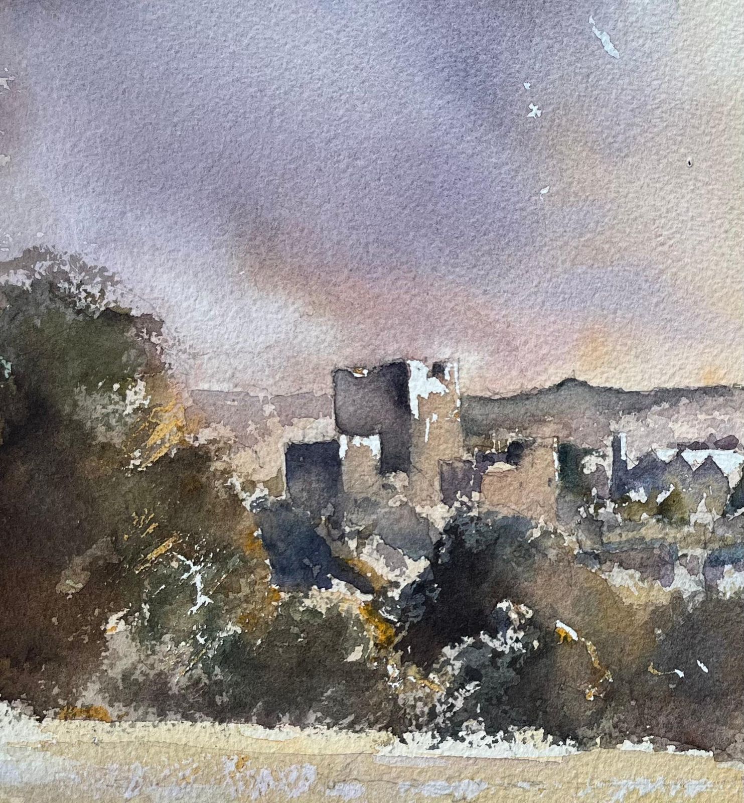 Anthony Avery British Impressionist Watercolor Of Church And Village View With Figures Talking photo for sale