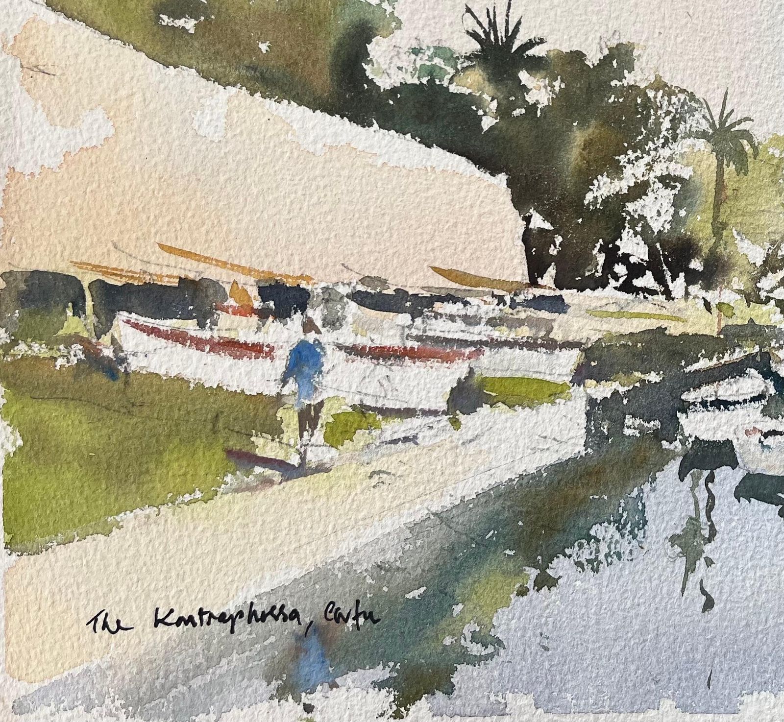 Anthony Avery British Impressionist Watercolor Of The Kontophossa Channel, Corfu photo furniture