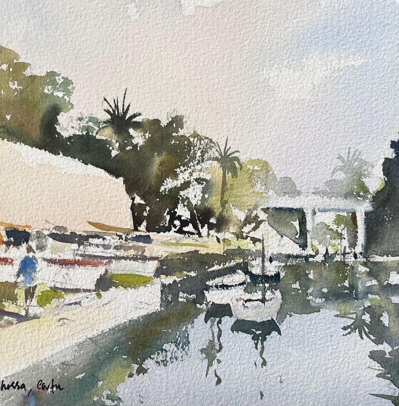 Anthony Avery British Impressionist Watercolor Of The Kontophossa Channel, Corfu photo Art