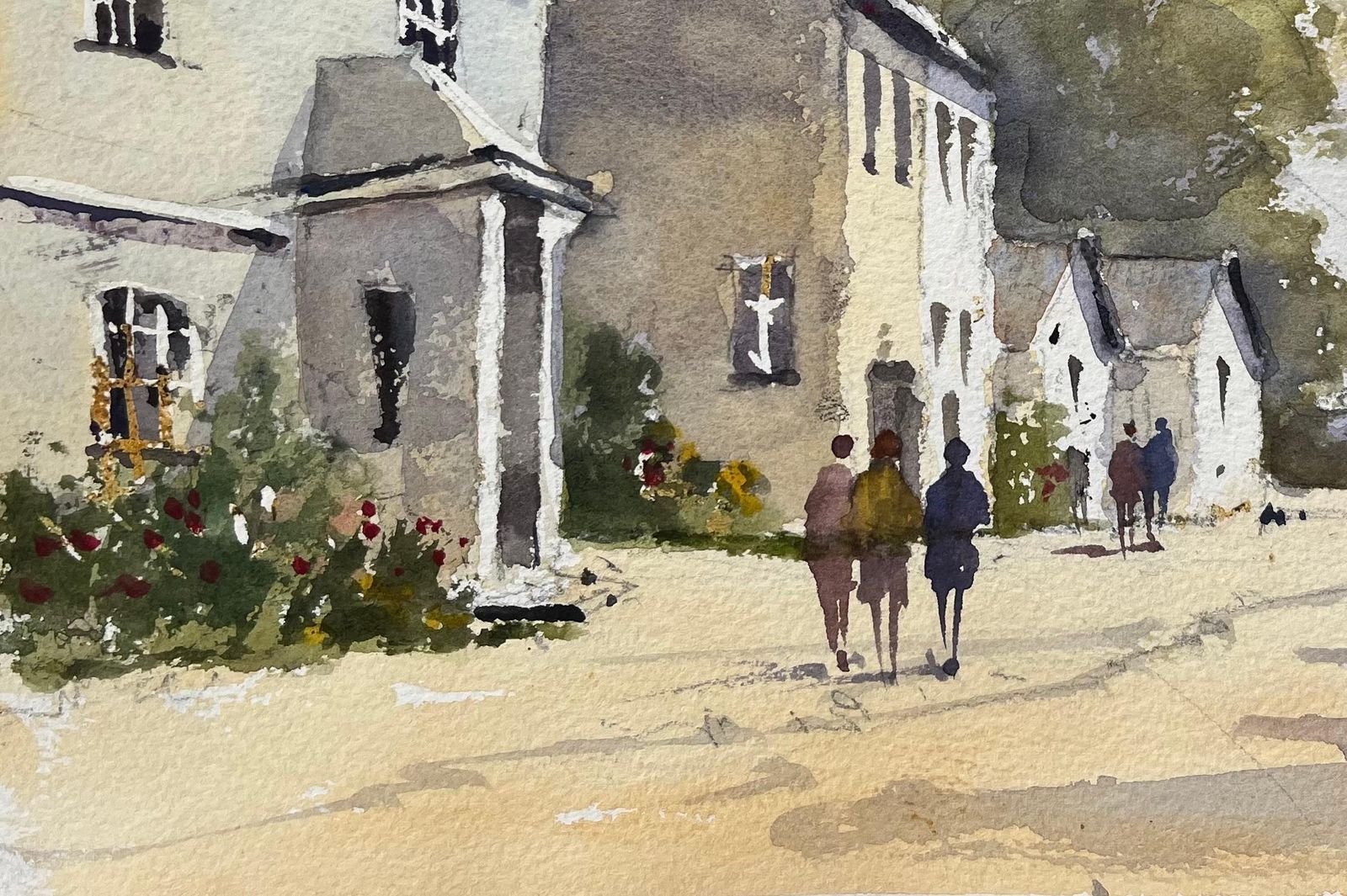 Anthony Avery British Impressionist Watercolor Of Figures Taking A Village Street Stroll photo Art