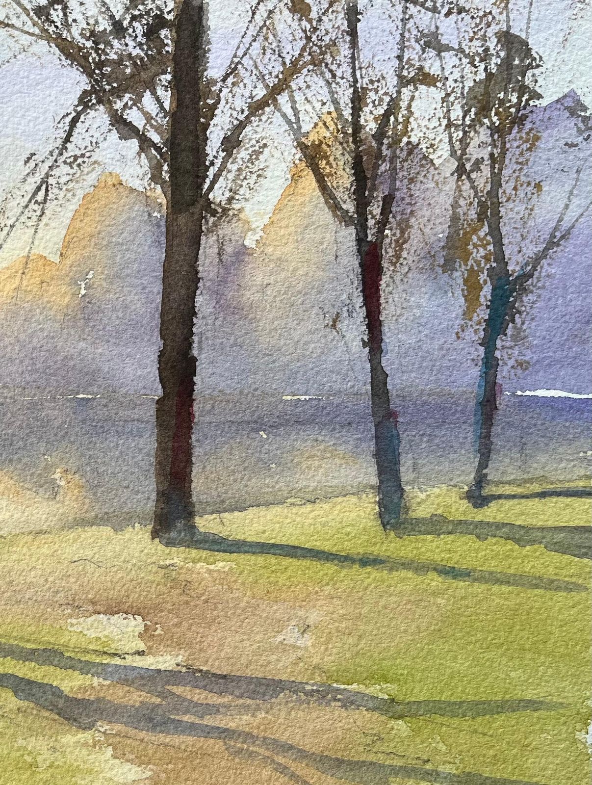Anthony Avery British Impressionist Watercolor Of Morning Shadows By The Lake photo furniture