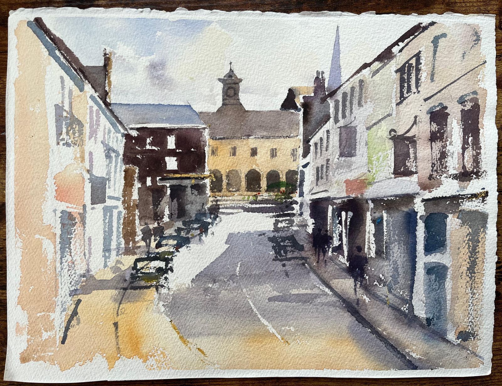 Anthony Avery British Impressionist Watercolor Of Village Street Leading To The Town Hall photo furniture