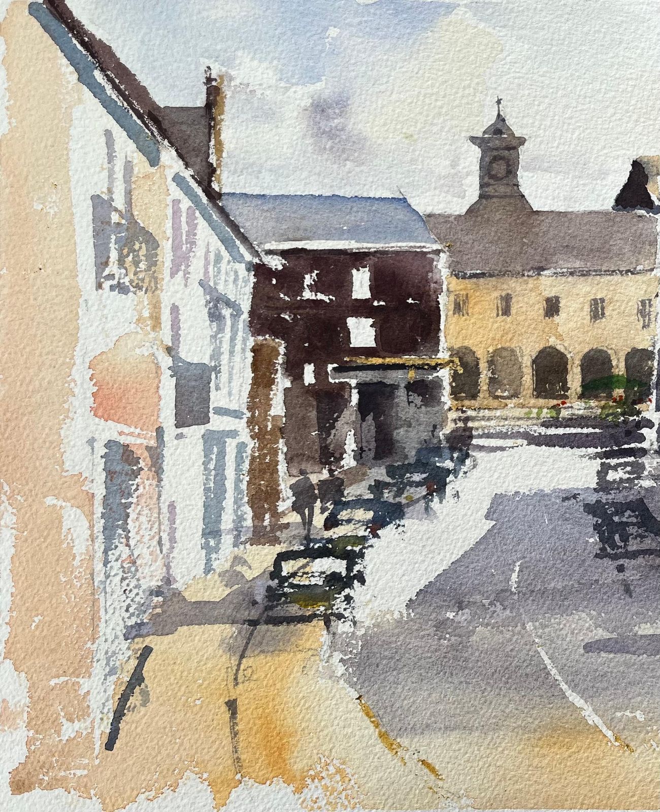 Anthony Avery British Impressionist Watercolor Of Village Street Leading To The Town Hall photo 390.0