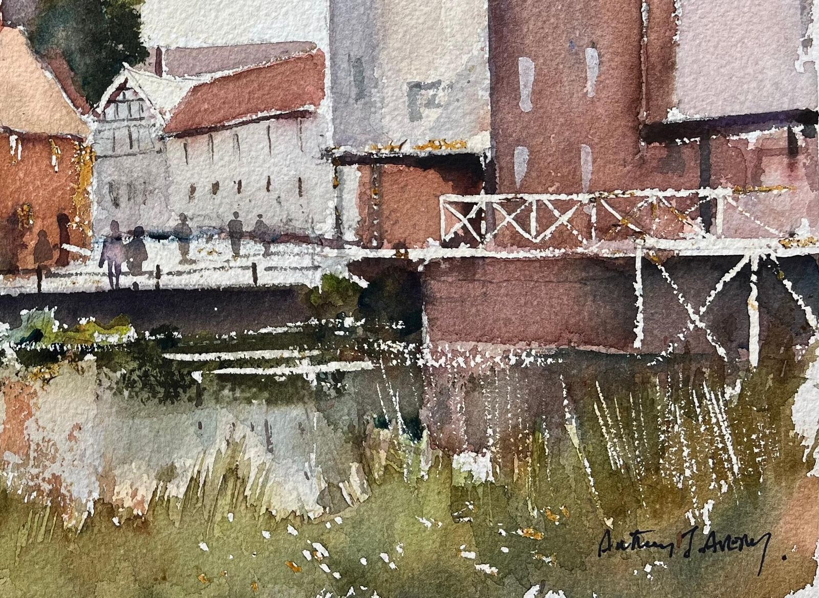 Anthony Avery British Impressionist Watercolor Of Riverside Scene Of Tewkesbury photo 420.0