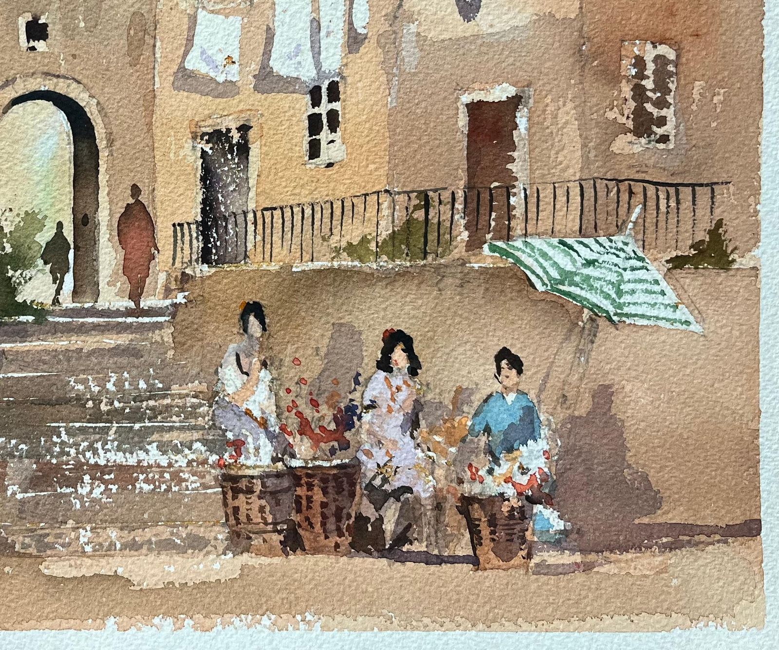 Anthony Avery British Watercolor Of A Market Scene With Arched Gate And Flower Sellers photo Art