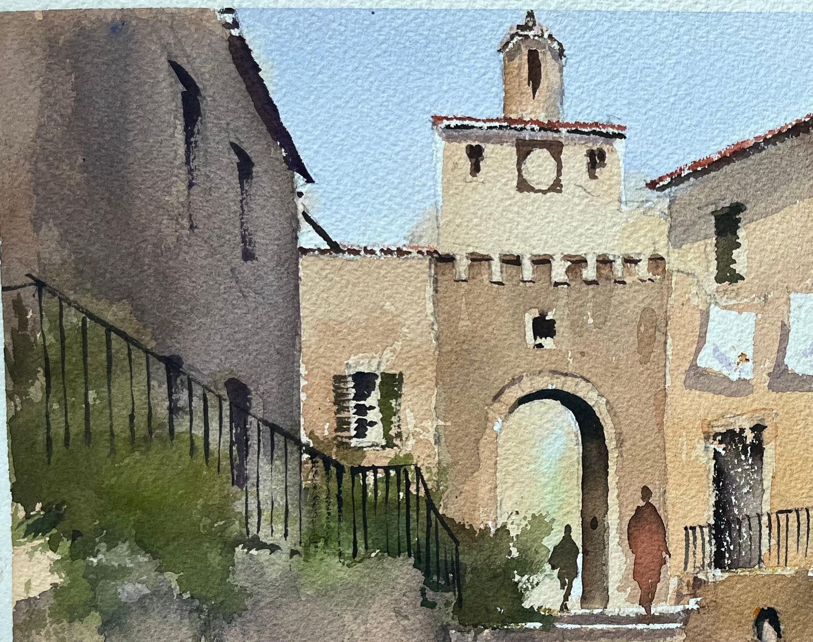 Anthony Avery British Watercolor Of A Market Scene With Arched Gate And Flower Sellers photo vinterior