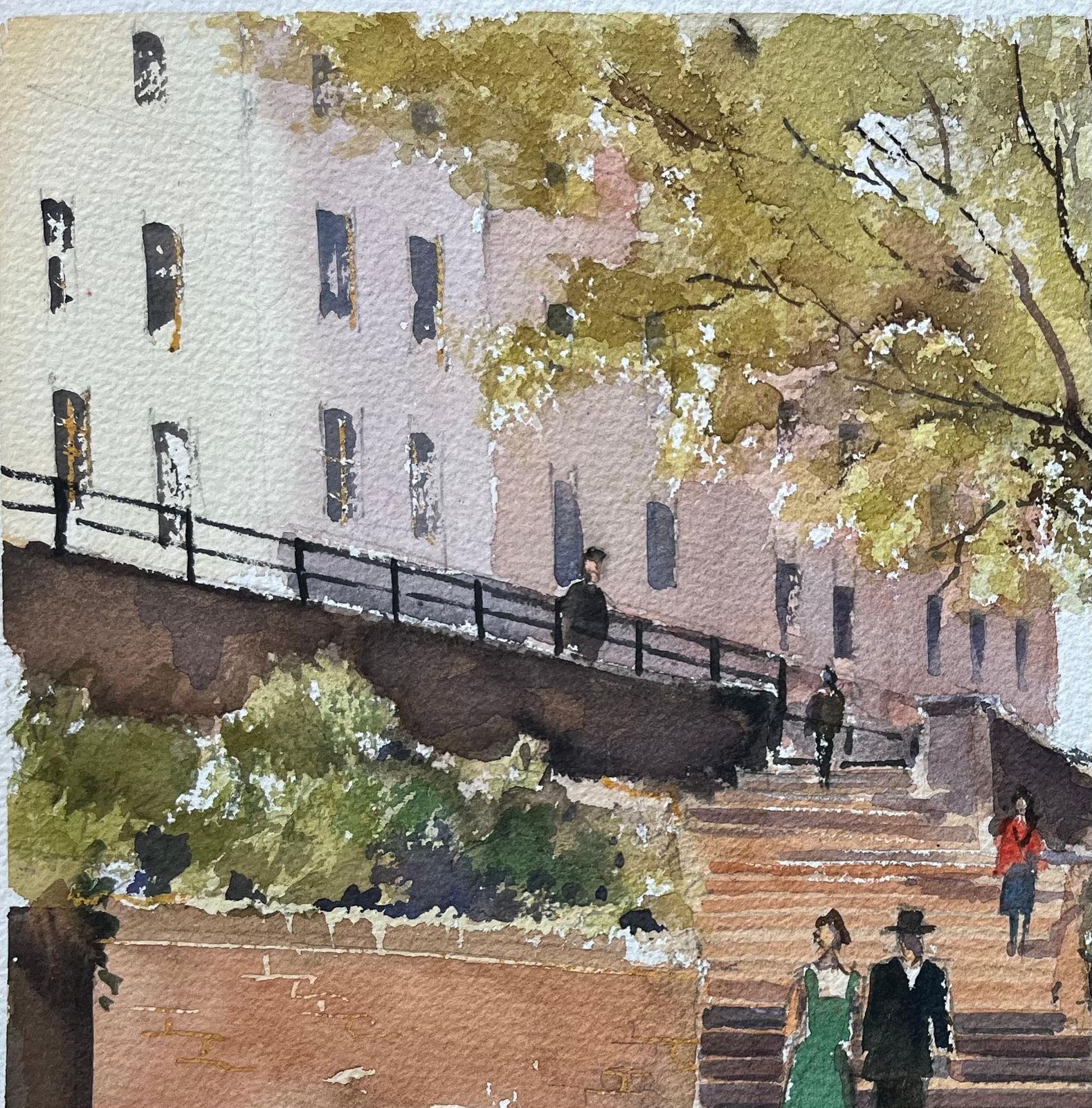 Anthony Avery British Impressionist Watercolor Of An Urban Park Scene With Figures photo vinterior
