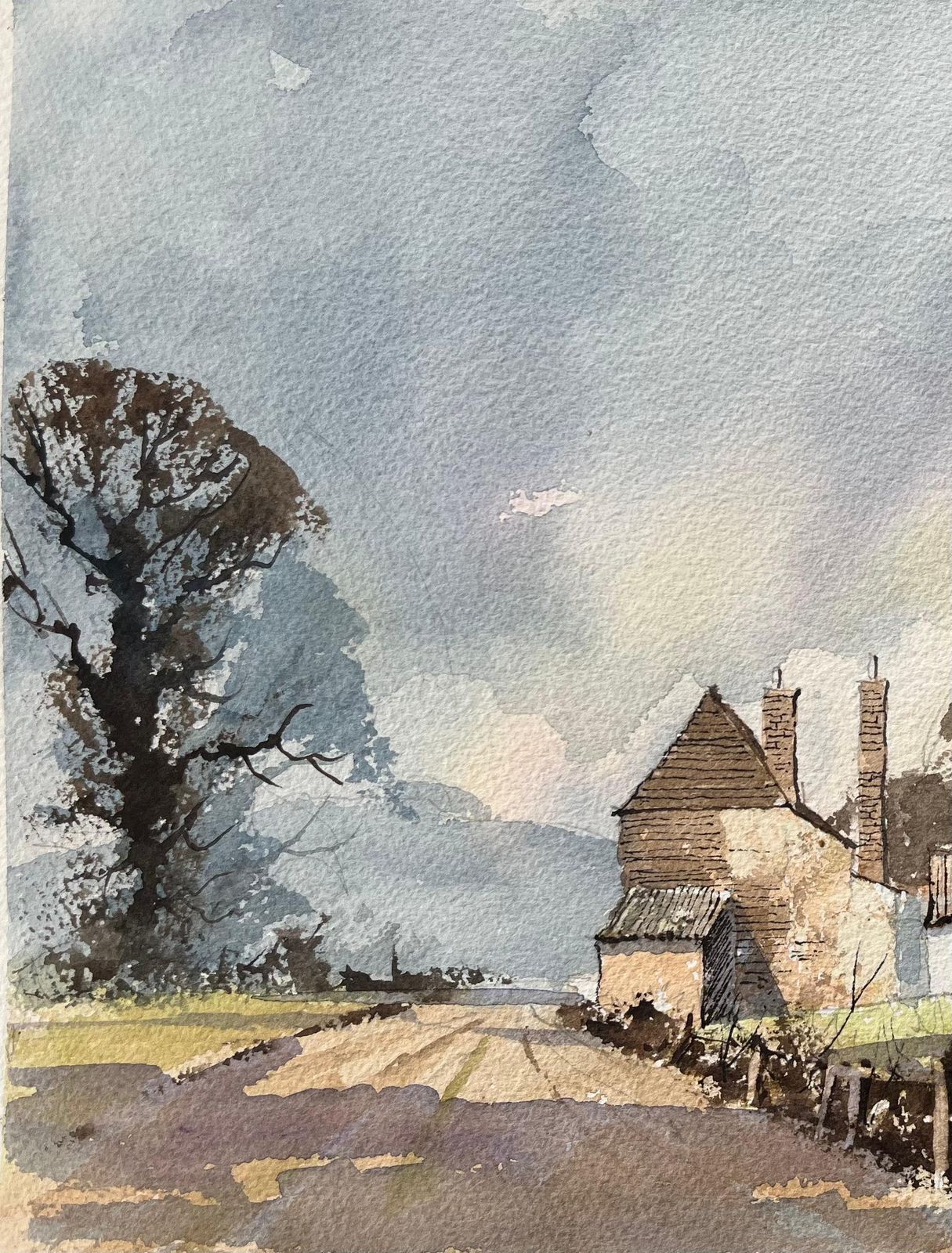 Anthony Avery British Impressionist Watercolor Of Rural Farmstead In Soft Morning Light photo 380.0