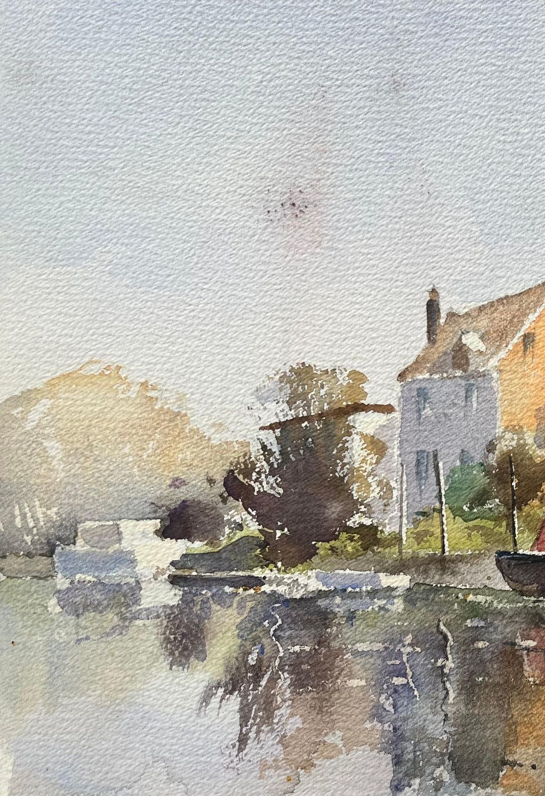 Anthony Avery British Impressionist Watercolor Of Riverside Scene With Red Narrowboat photo 360.0