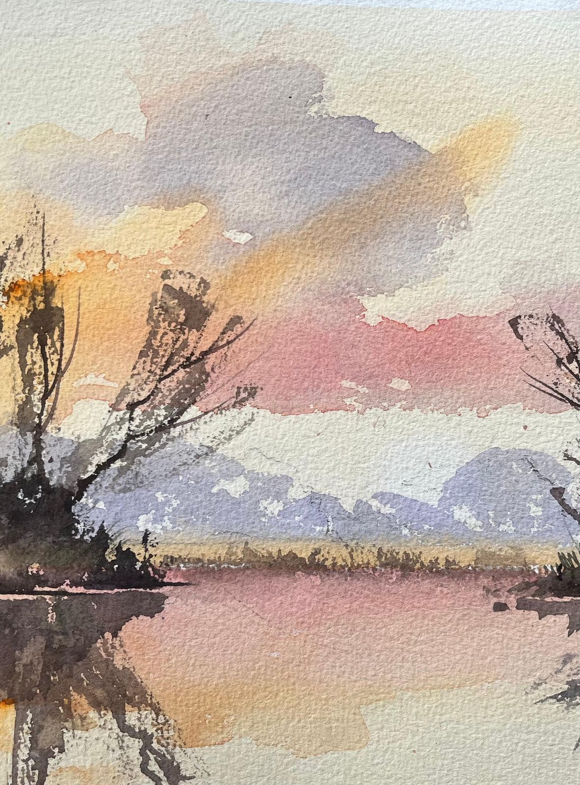 Anthony Avery British Impressionist Watercolor Of Dusky Reflections On A Tranquil Lake photo Art