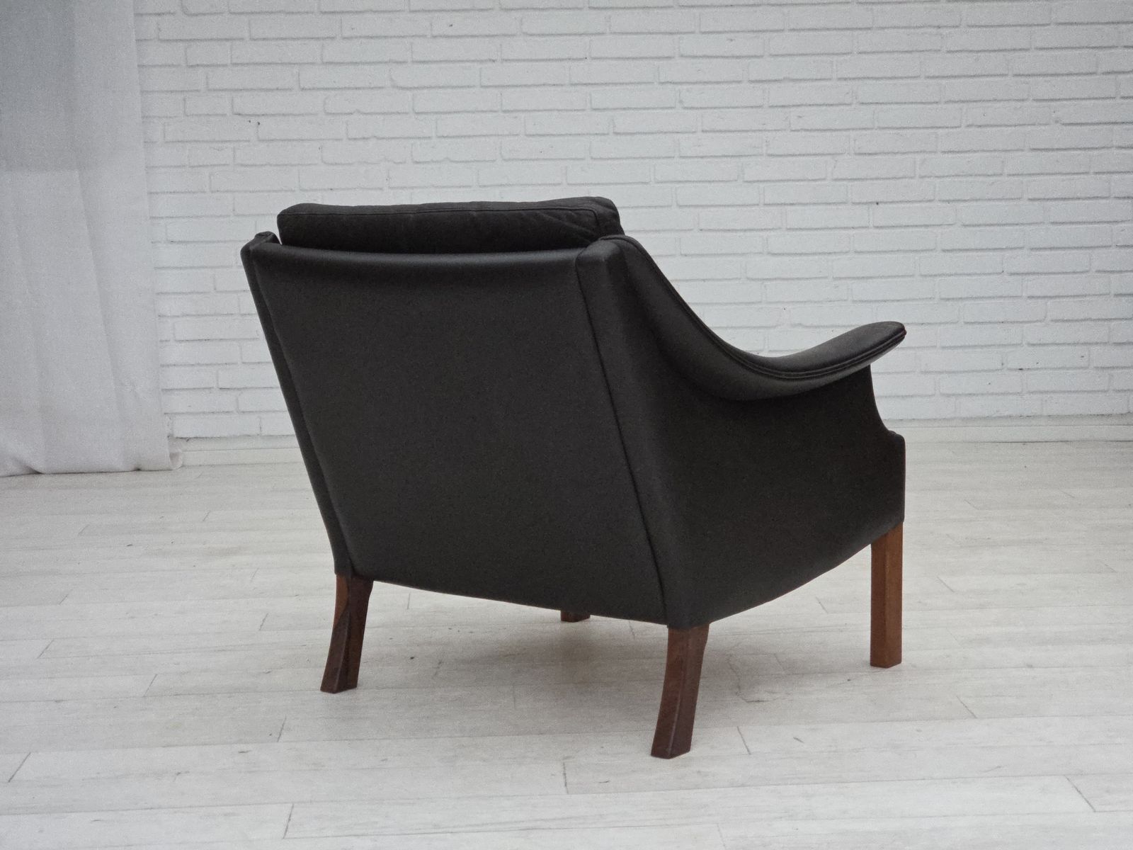1970s, Danish Design By Aage Christensen, Armchair, Model “Monark“, Leather, Teak Wood. photo for sale