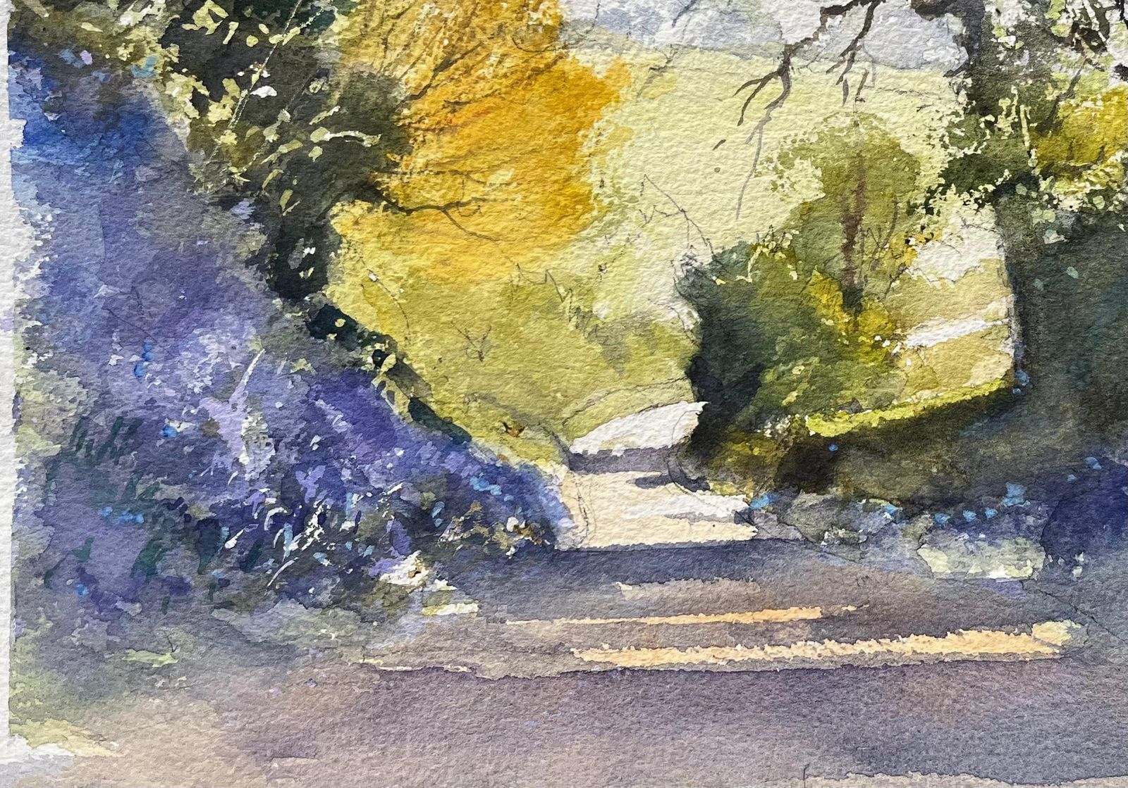 Anthony Avery British Impressionist Watercolor Of Sunlit Country Path Enveloped By Bluebells photo 300.0