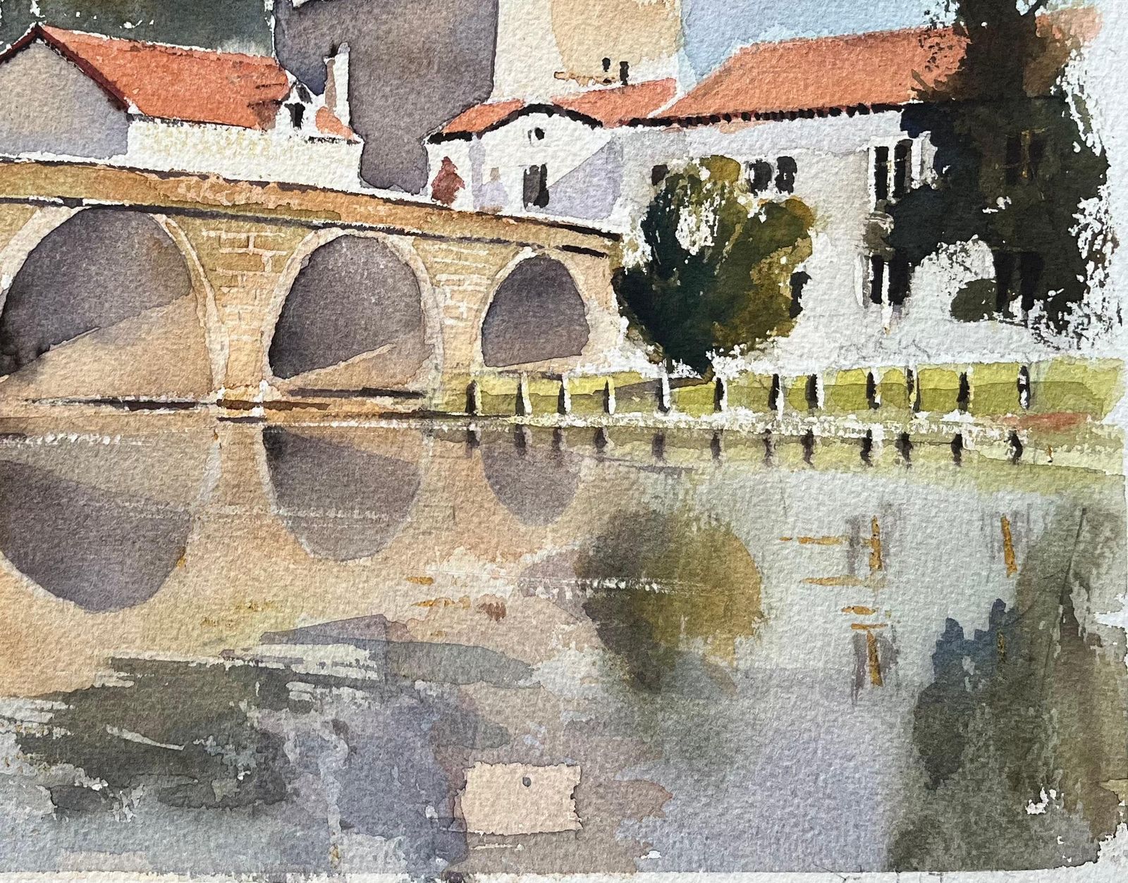 Anthony Avery British Impressionist Watercolor Of A Stone Bridge And Historic Tower photo Art