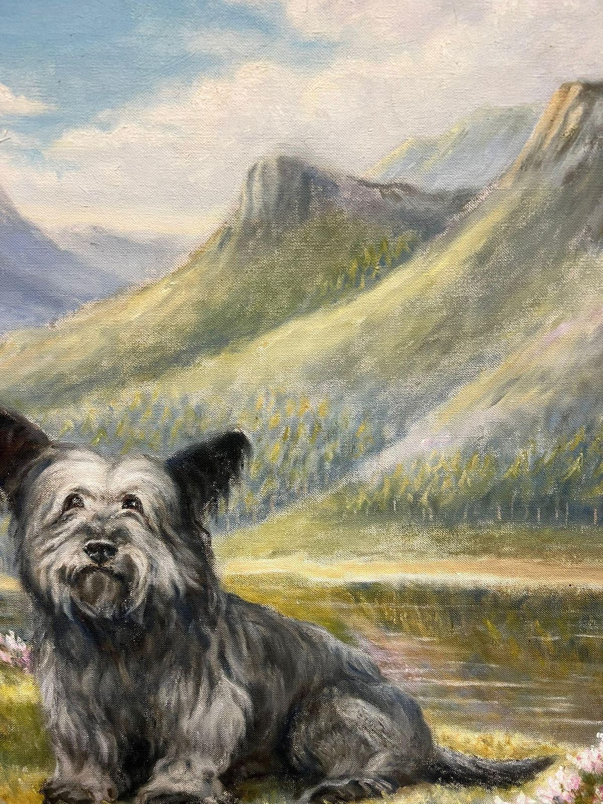 photo furniture A. J. Blackie Two Cairn Highland Terriers Dogs In Scottish Highlands Landscape Signed Painting