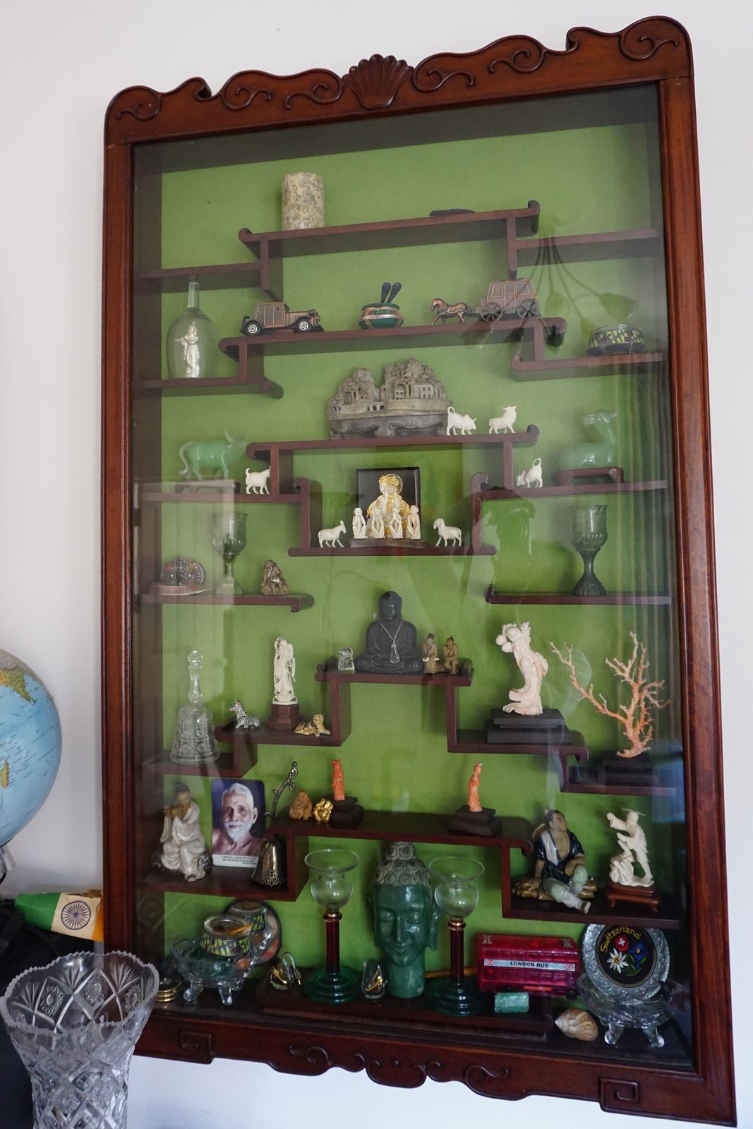 Rosewood And Glass Display Cabinet, Wall Mounted, Chinese Style photo for sale
