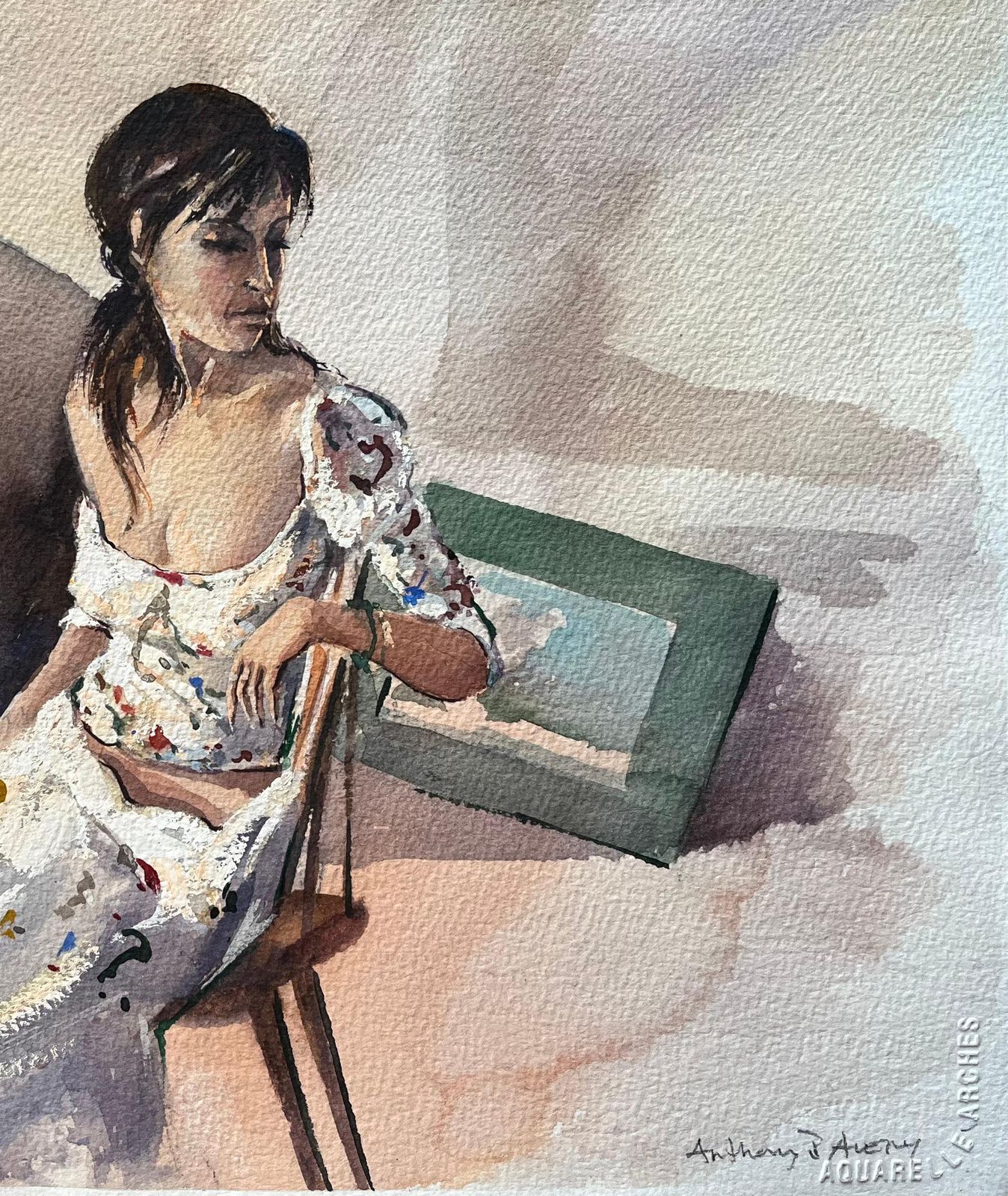 Anthony Avery British Impressionist Watercolor Of A Portrait Of A Woman In Thoughtful Repose photo Art