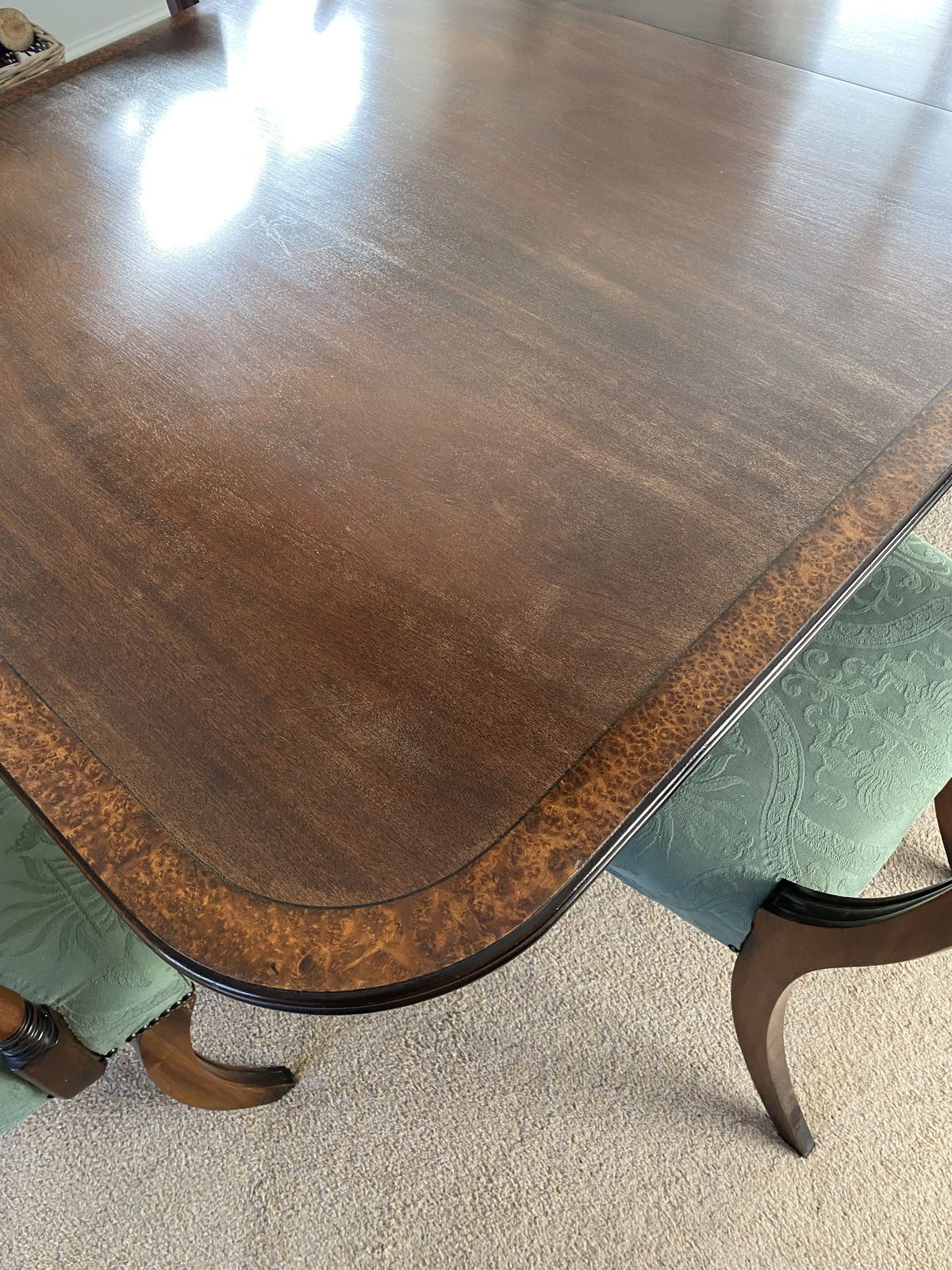 Dodges Of Sherborne, George The 5th, 8 Seater Dining Table, Mahogany Inlaid And Chairs photo vinterior