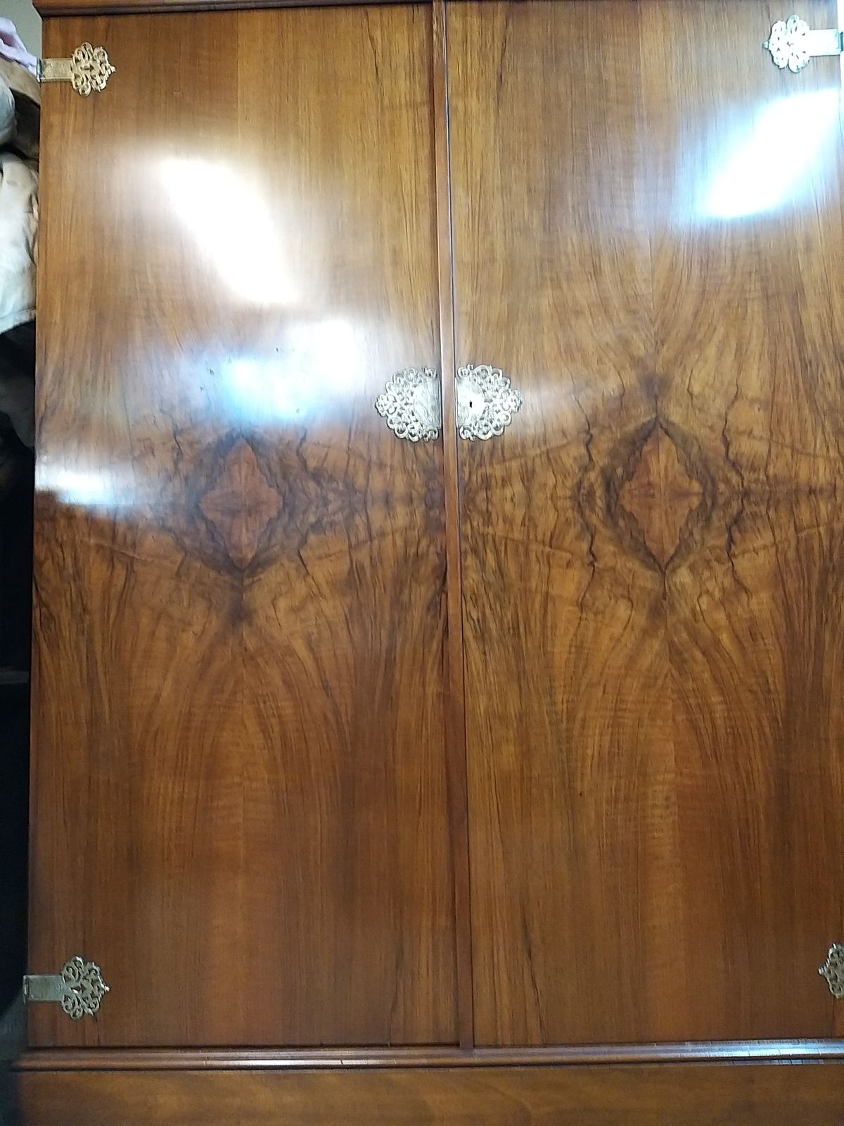 1926 Ladies Compactom Wardrobe "Y Y Model" Walnut With Metal Filigree Detail. photo vintage