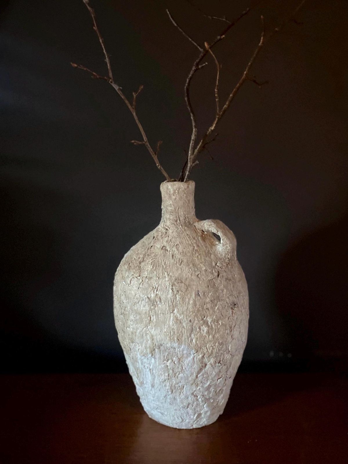 Rustic Wabi Sabi Paper Mache Vase | Handmade Decorative Vessel | Organic Vase. photo for sale