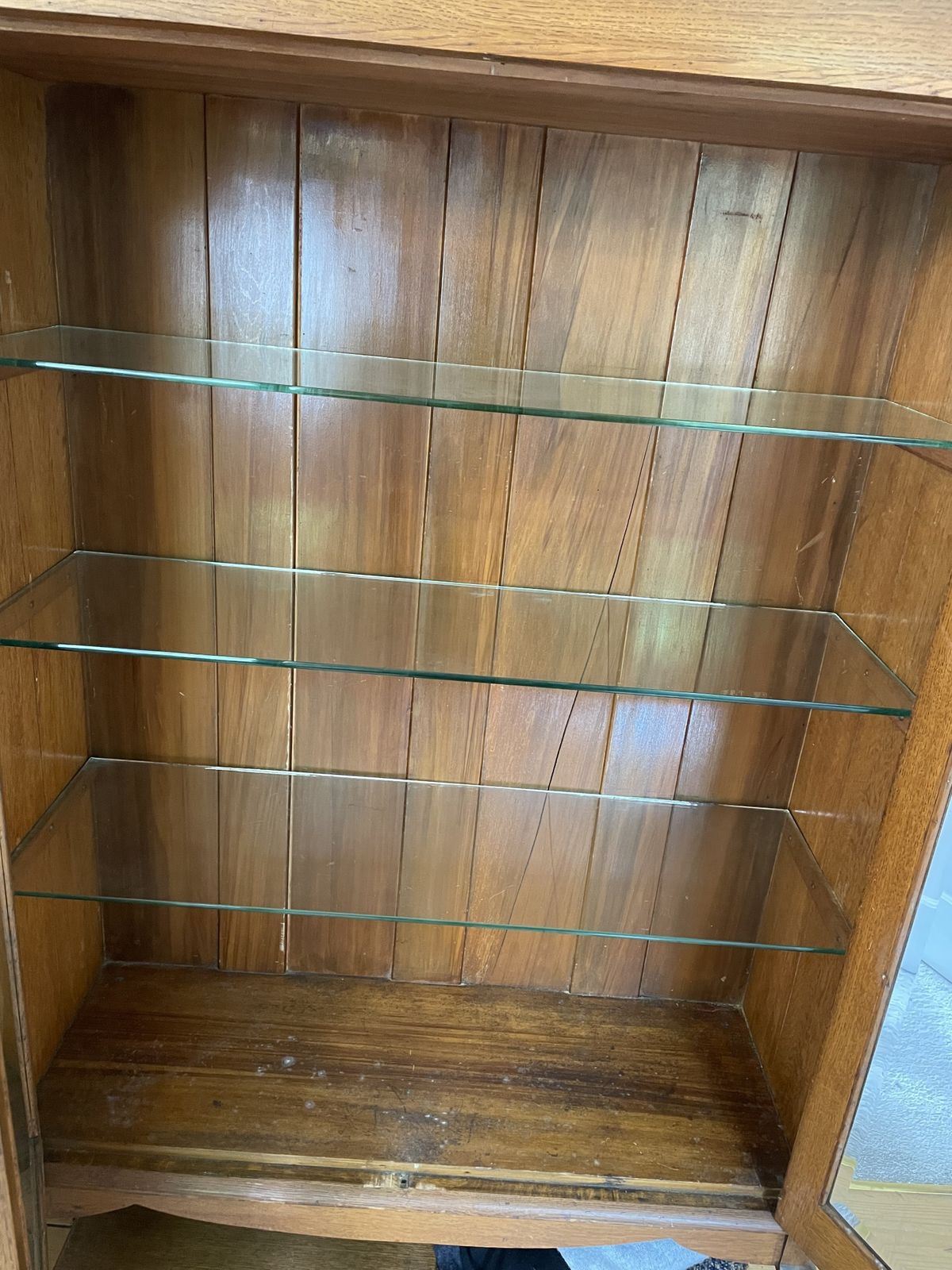 Late Edwardian Golden Oak Glass Fronted Cabinet photo for sale