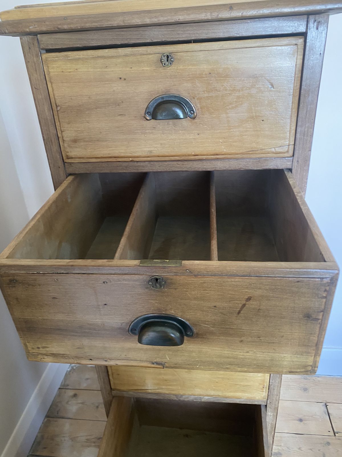 Edwardian Pitch Pine Filing Cabinet, Four Drawers. photo for sale