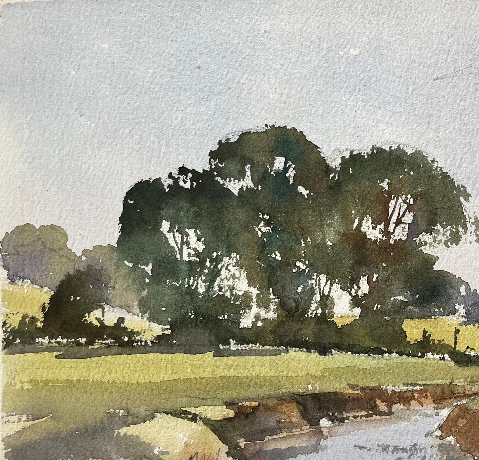 Anthony Avery British Impressionist Watercolor Of A Scenic Countryside Stream With Lush Trees photo 350.0
