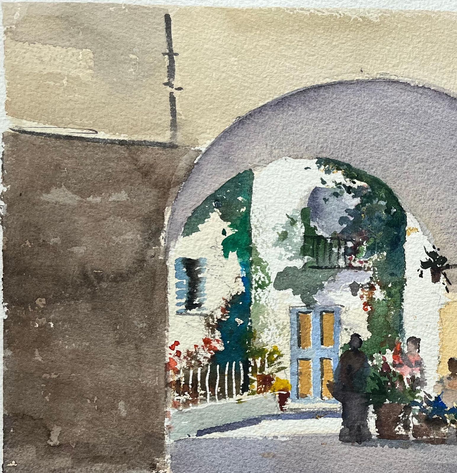 Anthony Avery British Impressionist Watercolor Of An Arched Courtyard Entrance With Figures photo vinterior