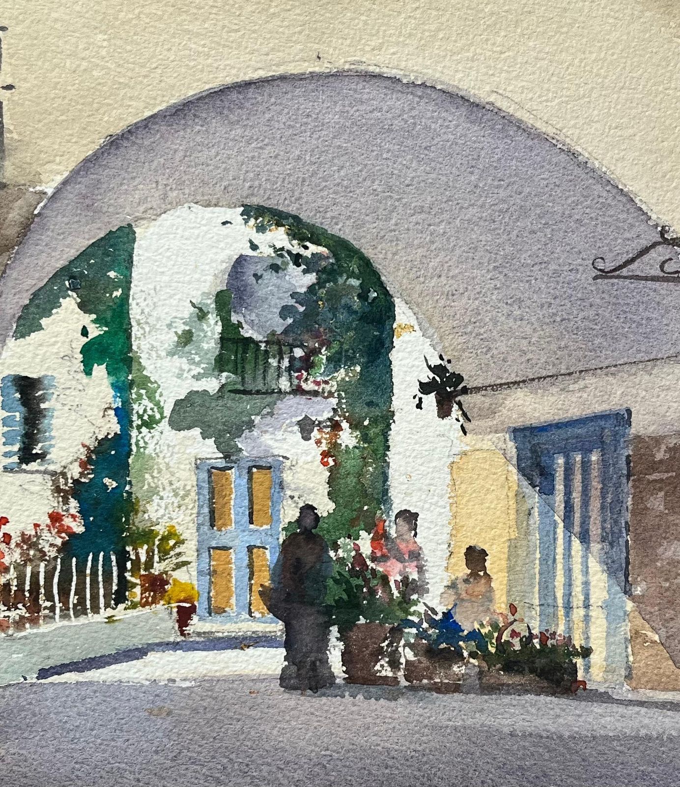 Anthony Avery British Impressionist Watercolor Of An Arched Courtyard Entrance With Figures photo buy