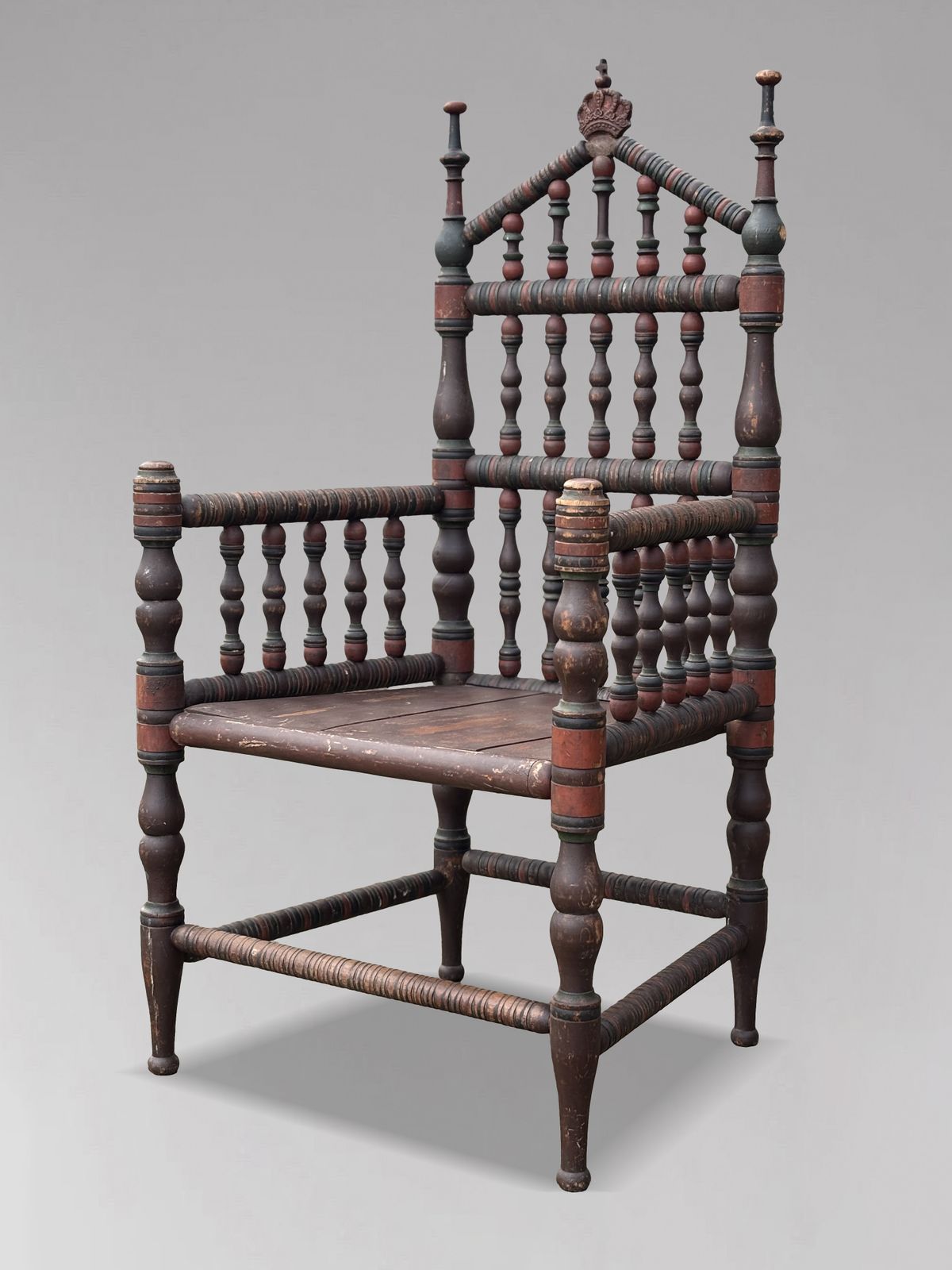 Early 19th Century Swedish Bobbin Country Throne Armchair photo vinterior