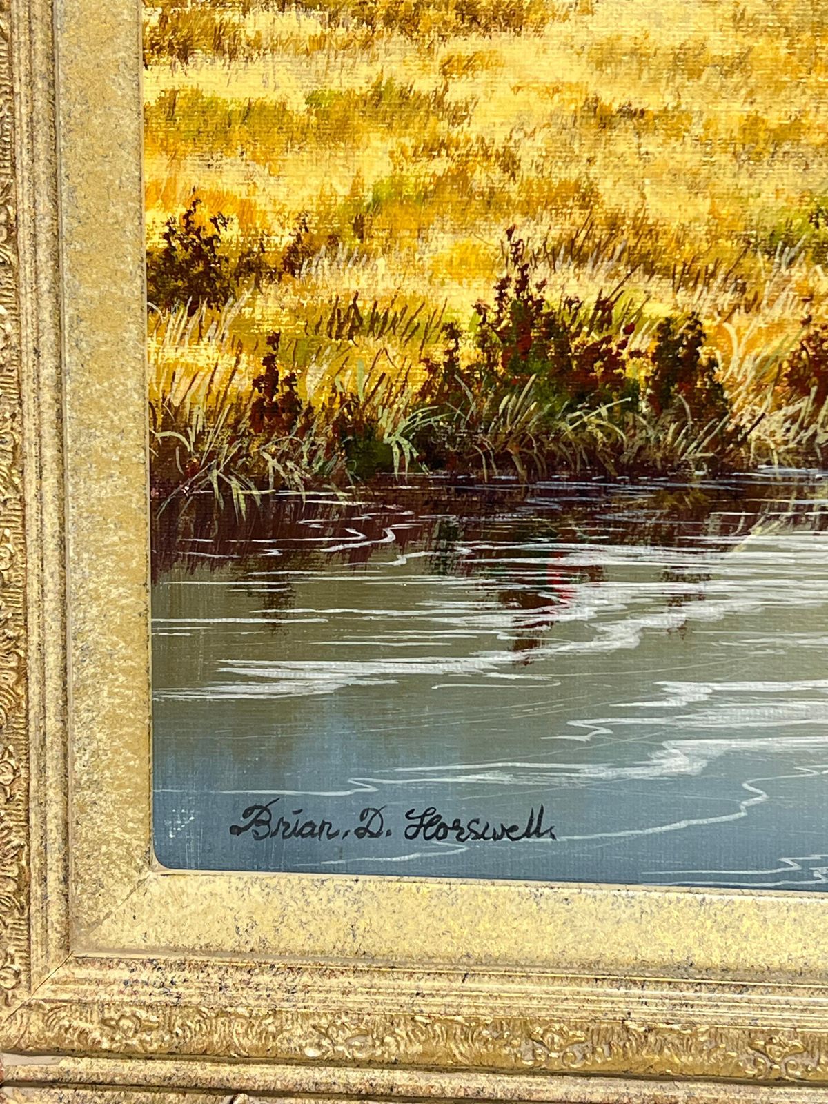 Brian Horswell Large British Oil Painting Ponies On Dartmoor Heathland Hillside Stream Heather 1953 photo vinterior