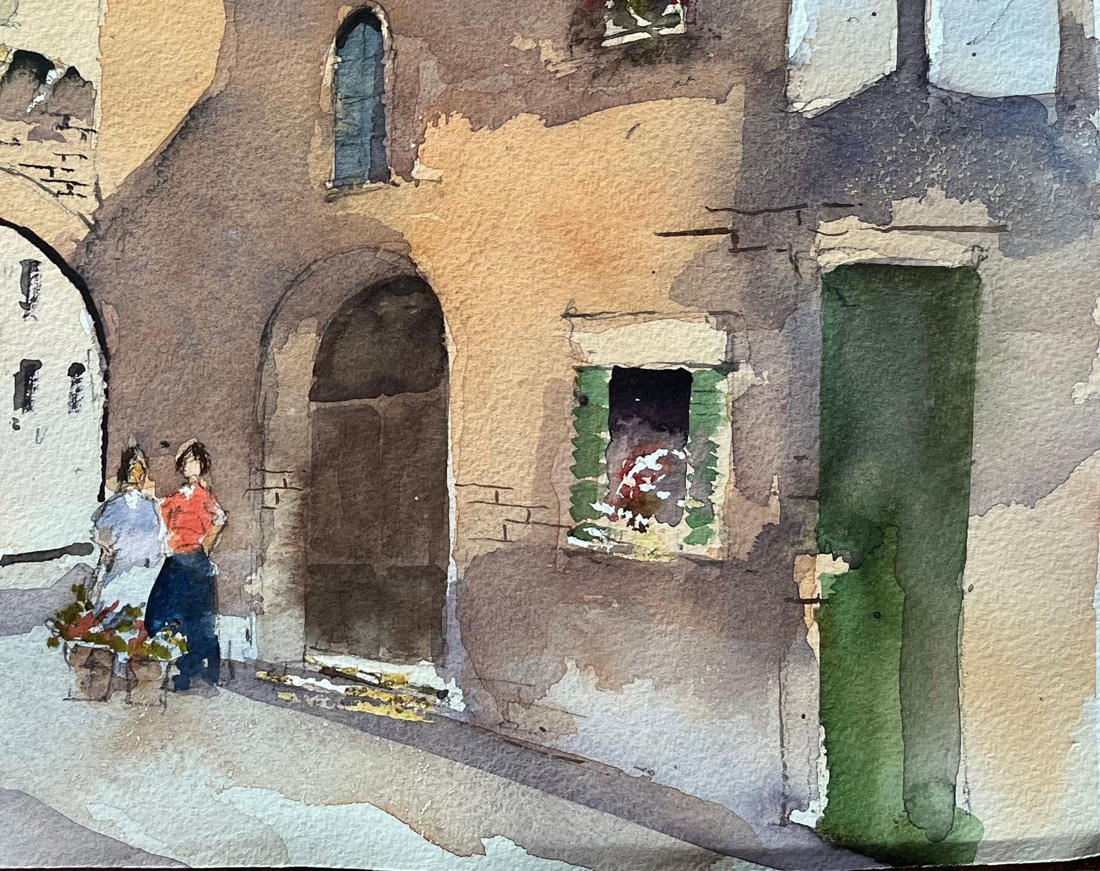 Anthony Avery British Impressionist Watercolor Of A European Stone Archway Street Scene photo furniture