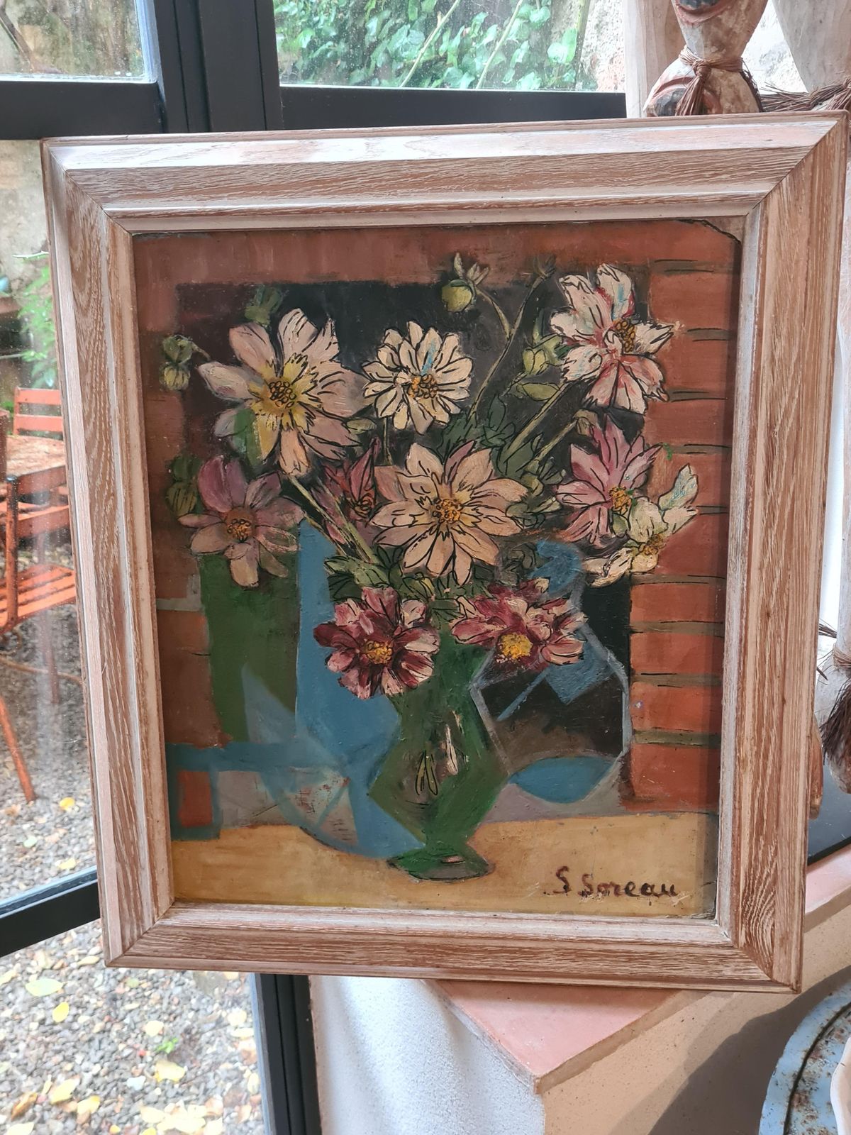 Art Mid Century Still Life With Flowers In Green Vase, 1960s By S Soreau photo