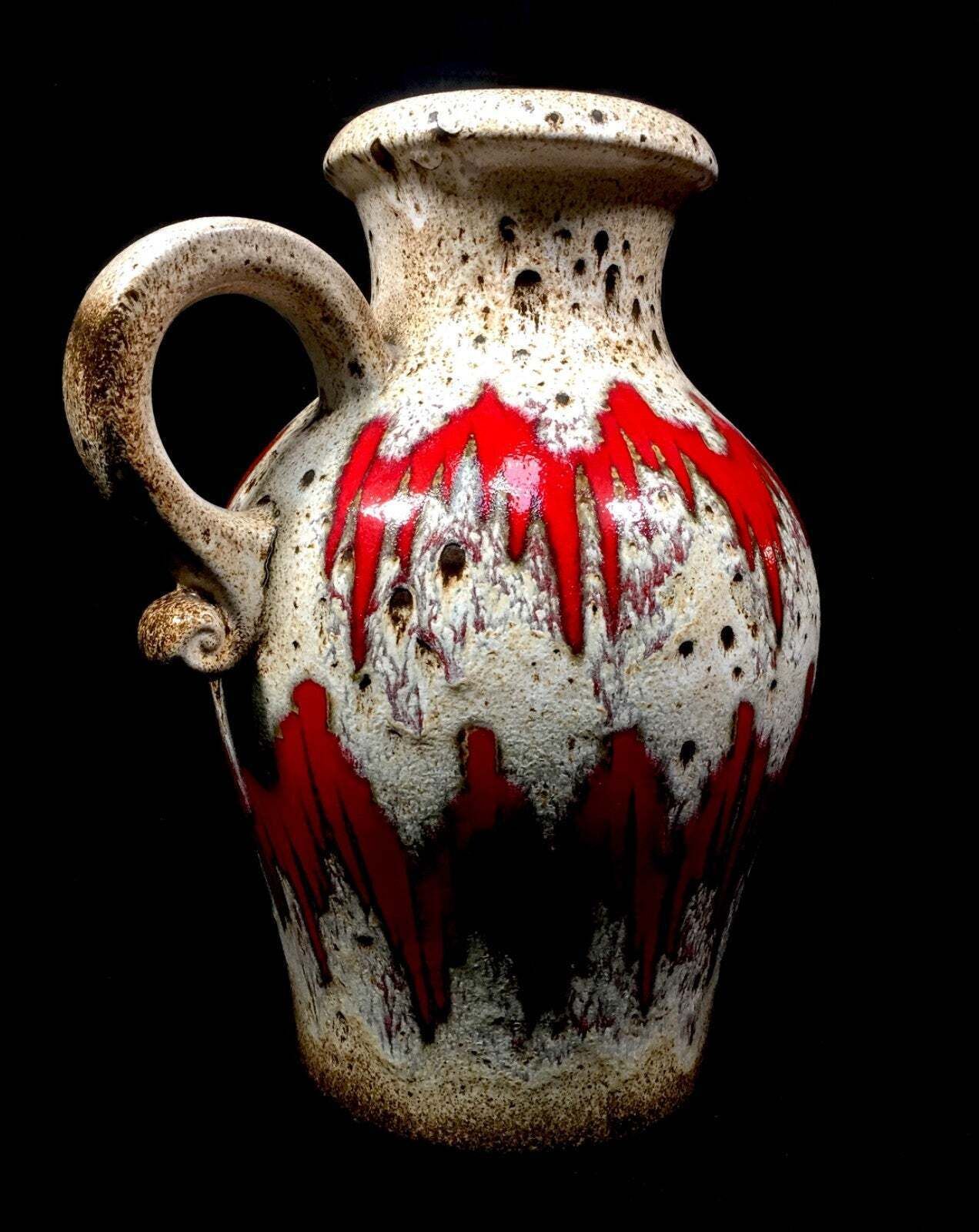 Vintage West German Scheurich Pottery Fat Vase / Large Size Jug / Red / White photo furniture