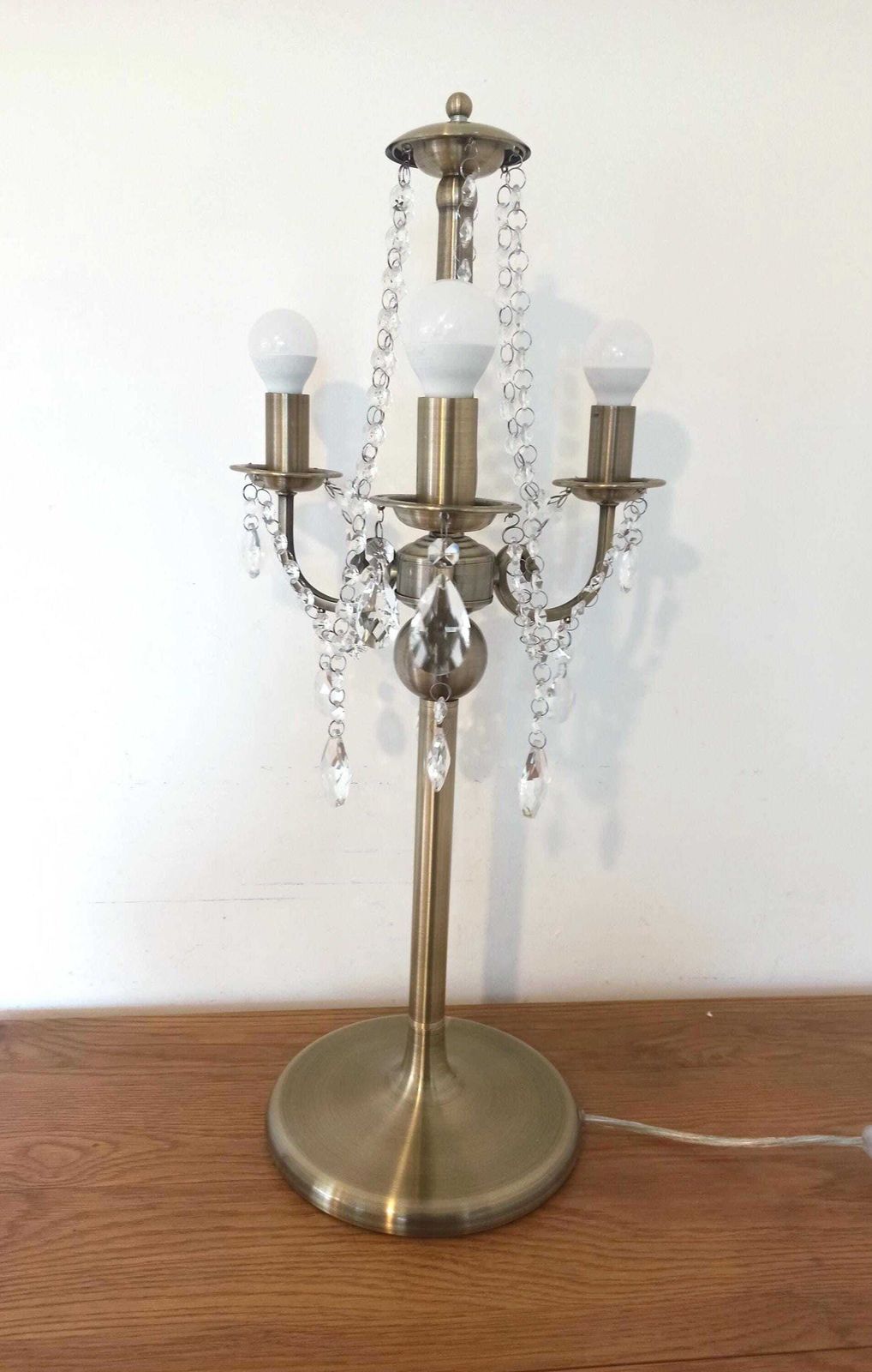 Polished Brass Table Lamp. Chandelier Style. Glass Bead Droplets