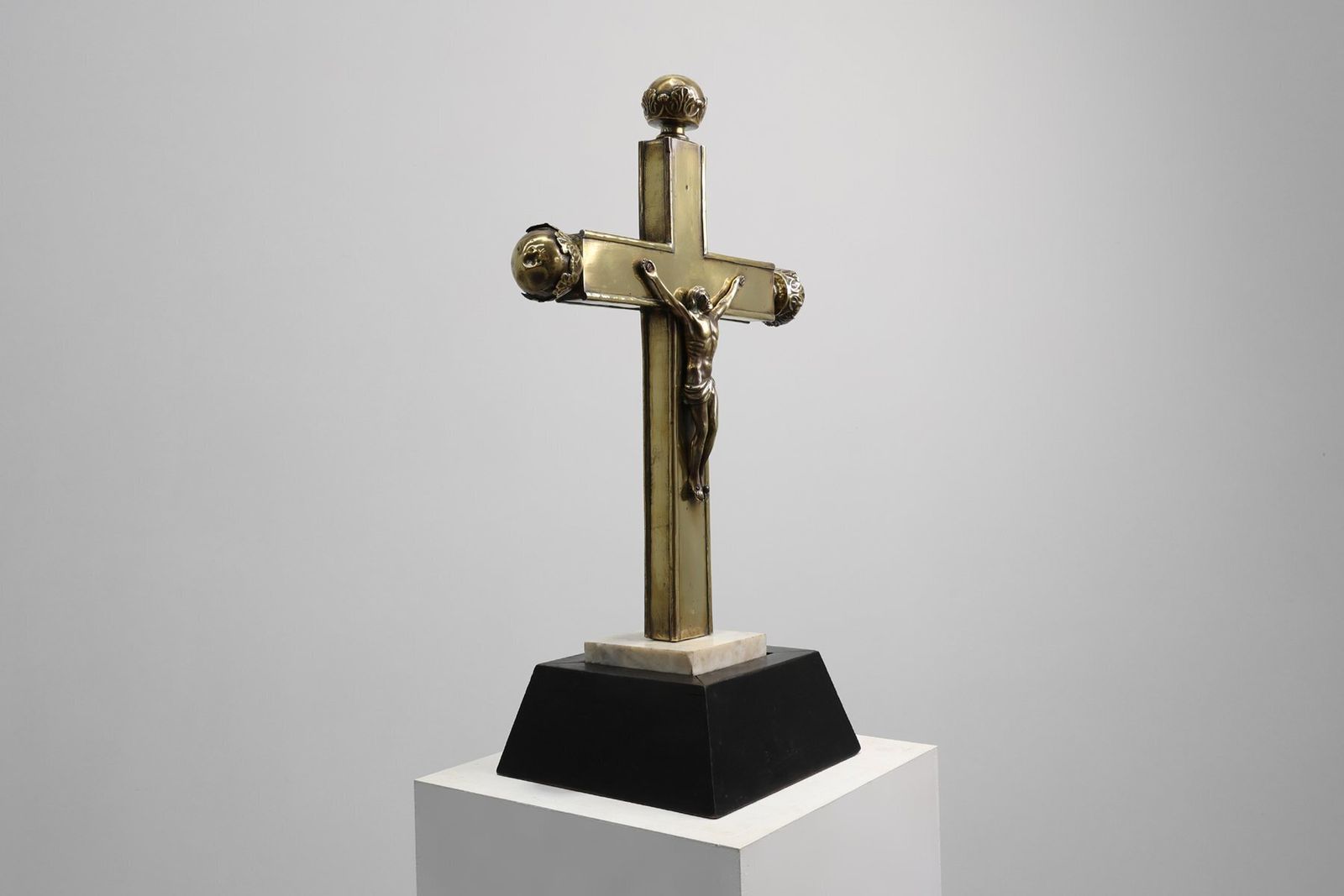 Belgian Processional Crucifix On Pedestal, 1500s photo vintage