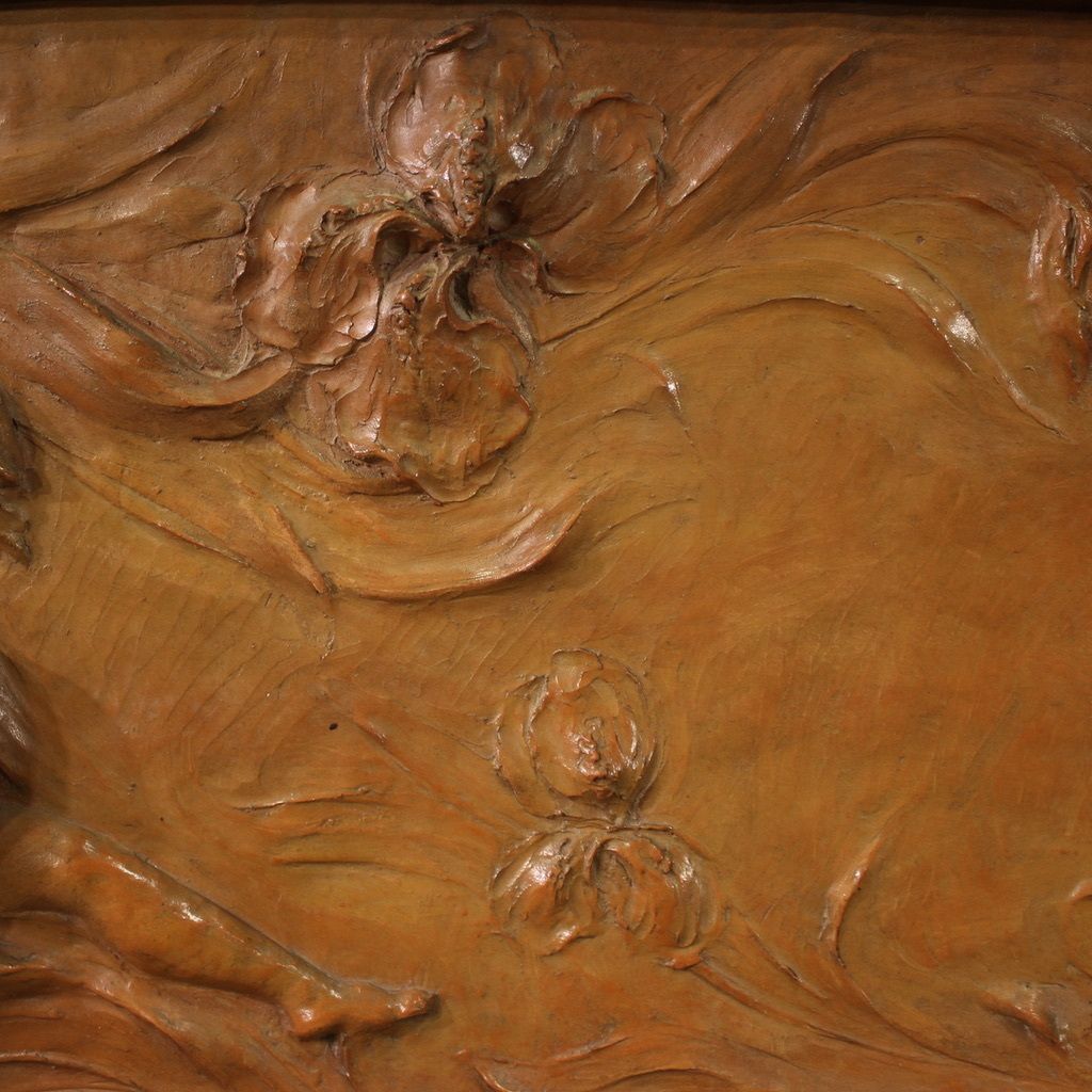 French Terracotta Bas Relief, Venus With Faun From 20th Century photo vintage