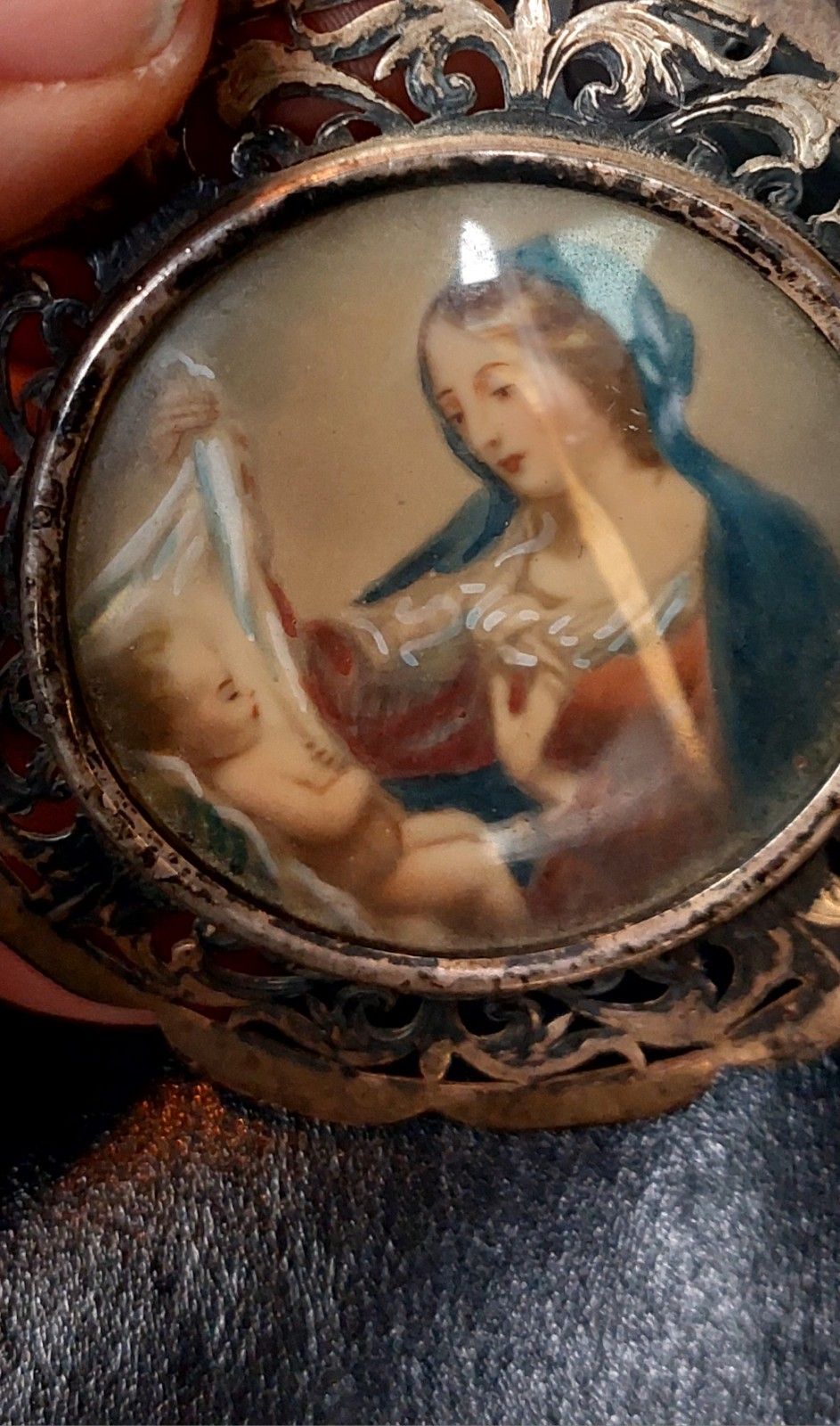 photo furniture Painting Madonna With Child Ex Voto Perforated Silver Frame