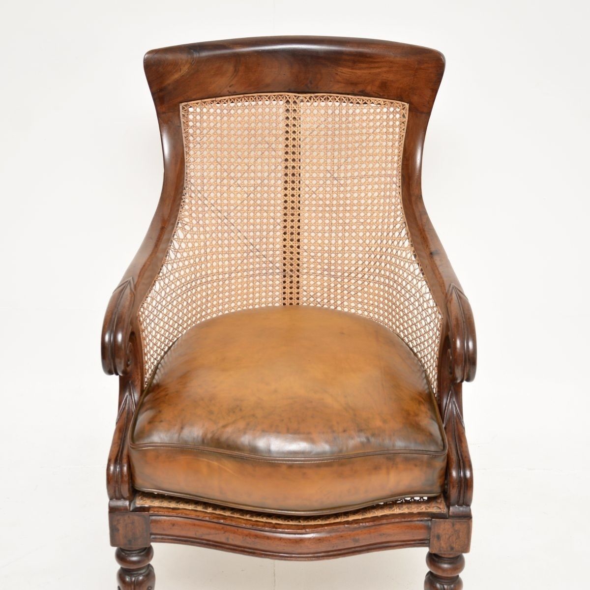 Antique William IV Period Mahogany And Leather Caned Armchair photo Furniture