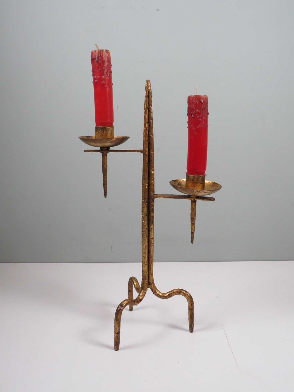 photo for sale Large Brutalist Metal Candleholder With Venetian Influence, Sculptural Design, 1960s–1970s