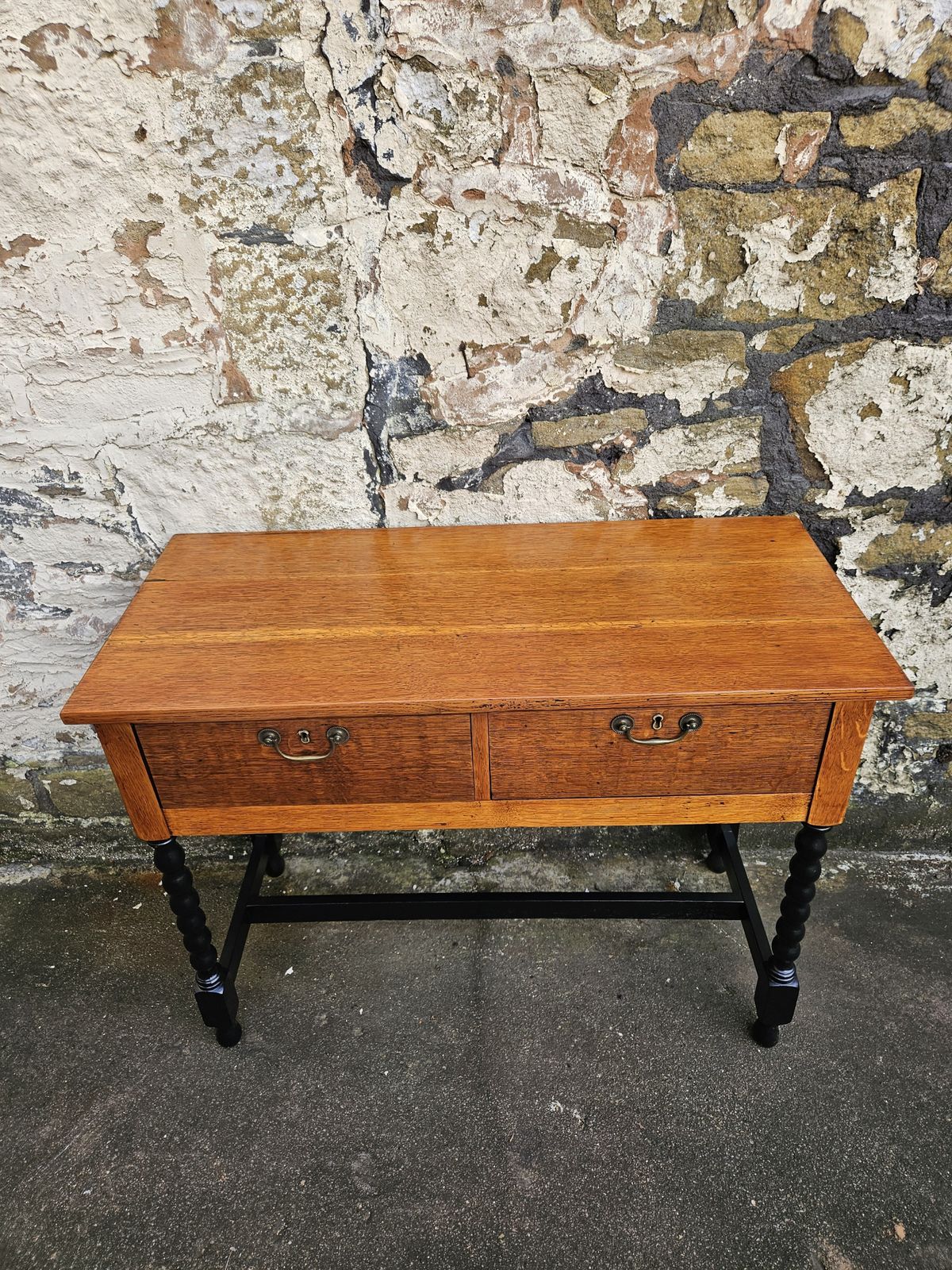 Vintage Oak Chest Of Drawers Two Drawer Cabinet Lovely Detailing Ebonised In Black photo furniture
