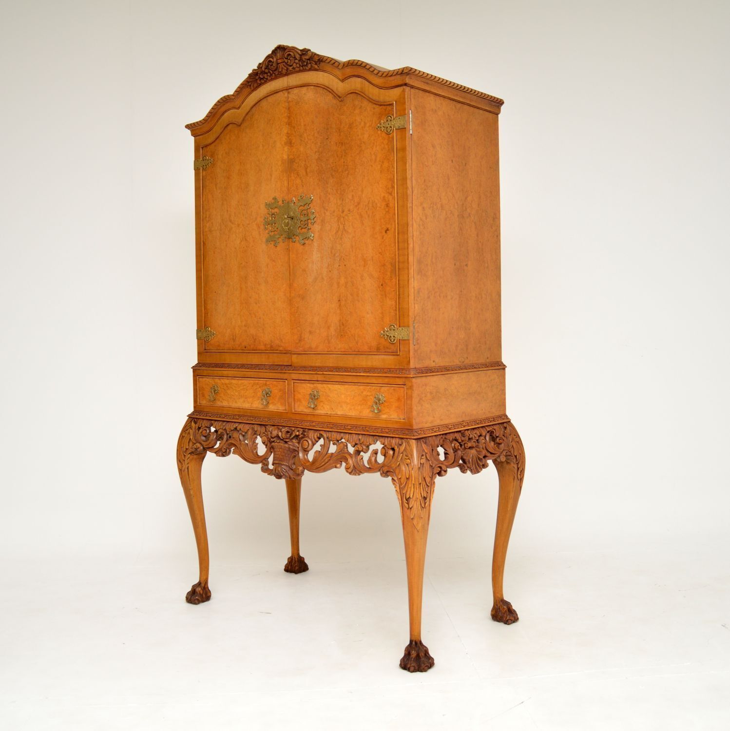 Antique Burr Walnut Queen Anne Style Cocktail Drinks Cabinet photo vintage