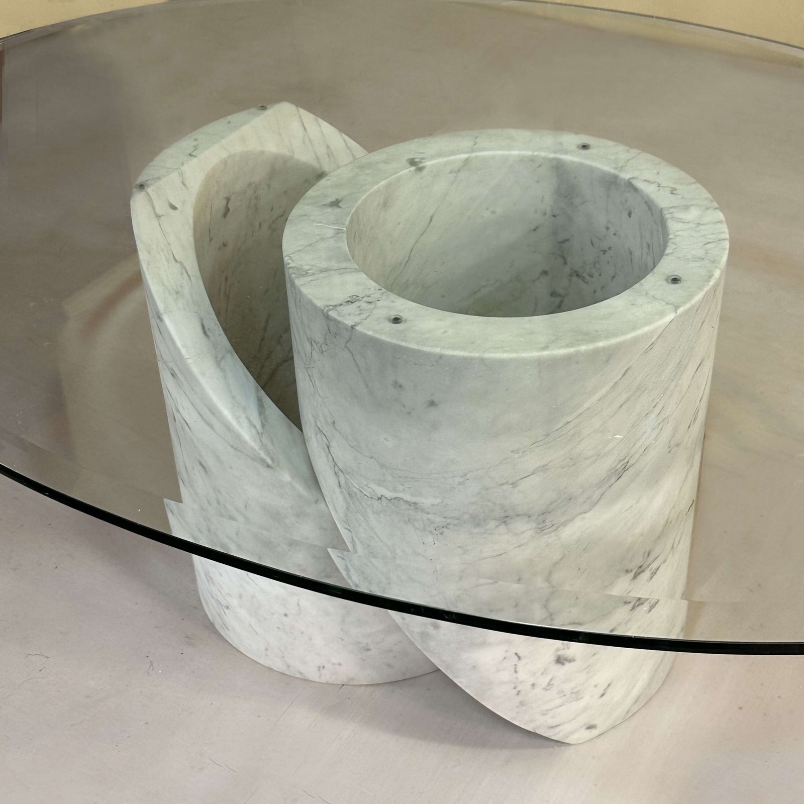 2800.0 Sculptural Carrara Marble And Glass Coffee Table, Italy 1960's photo